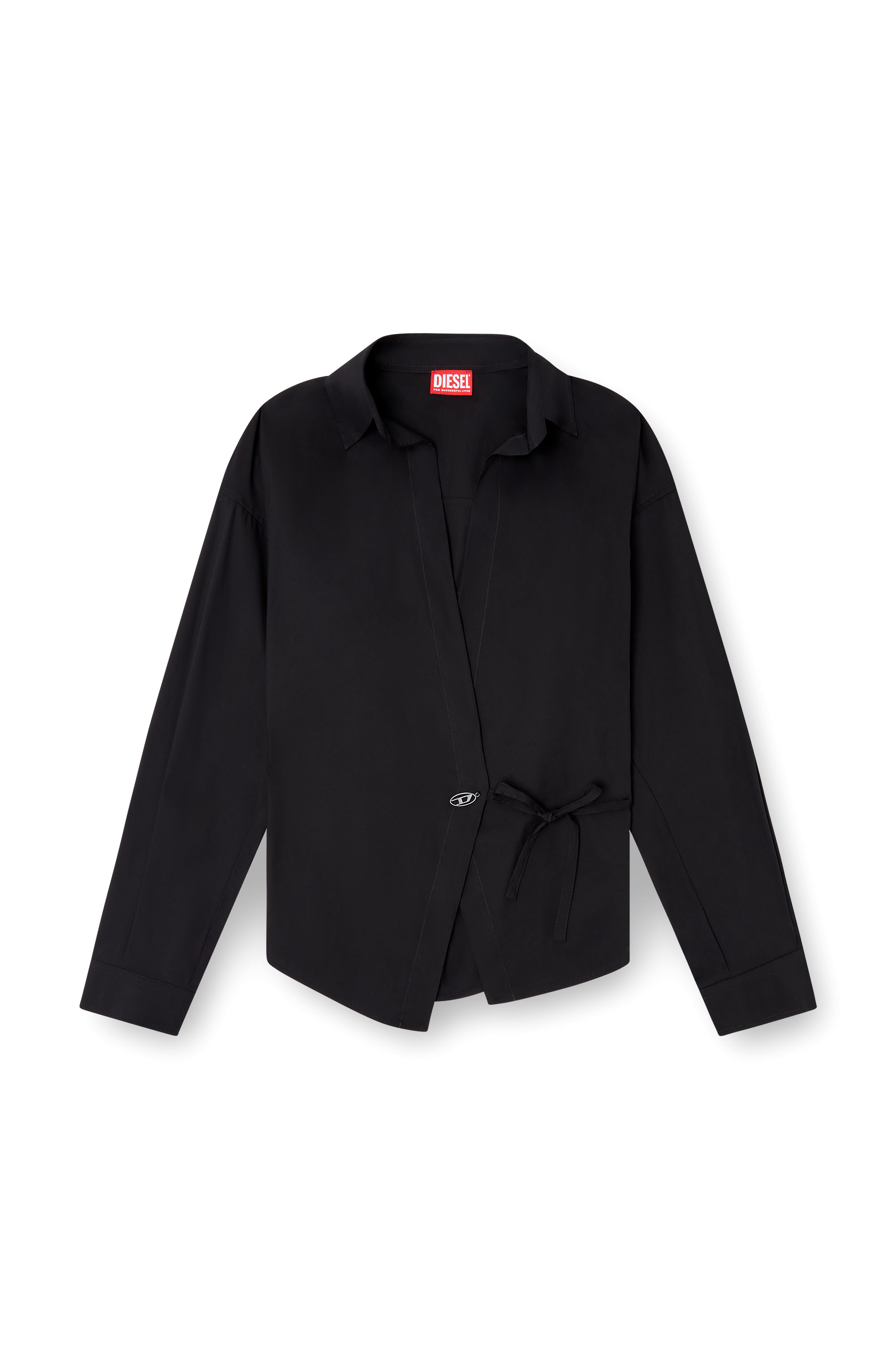Diesel - C-DELPHI, Woman's Wrap shirt with logo charm in Black - 2
