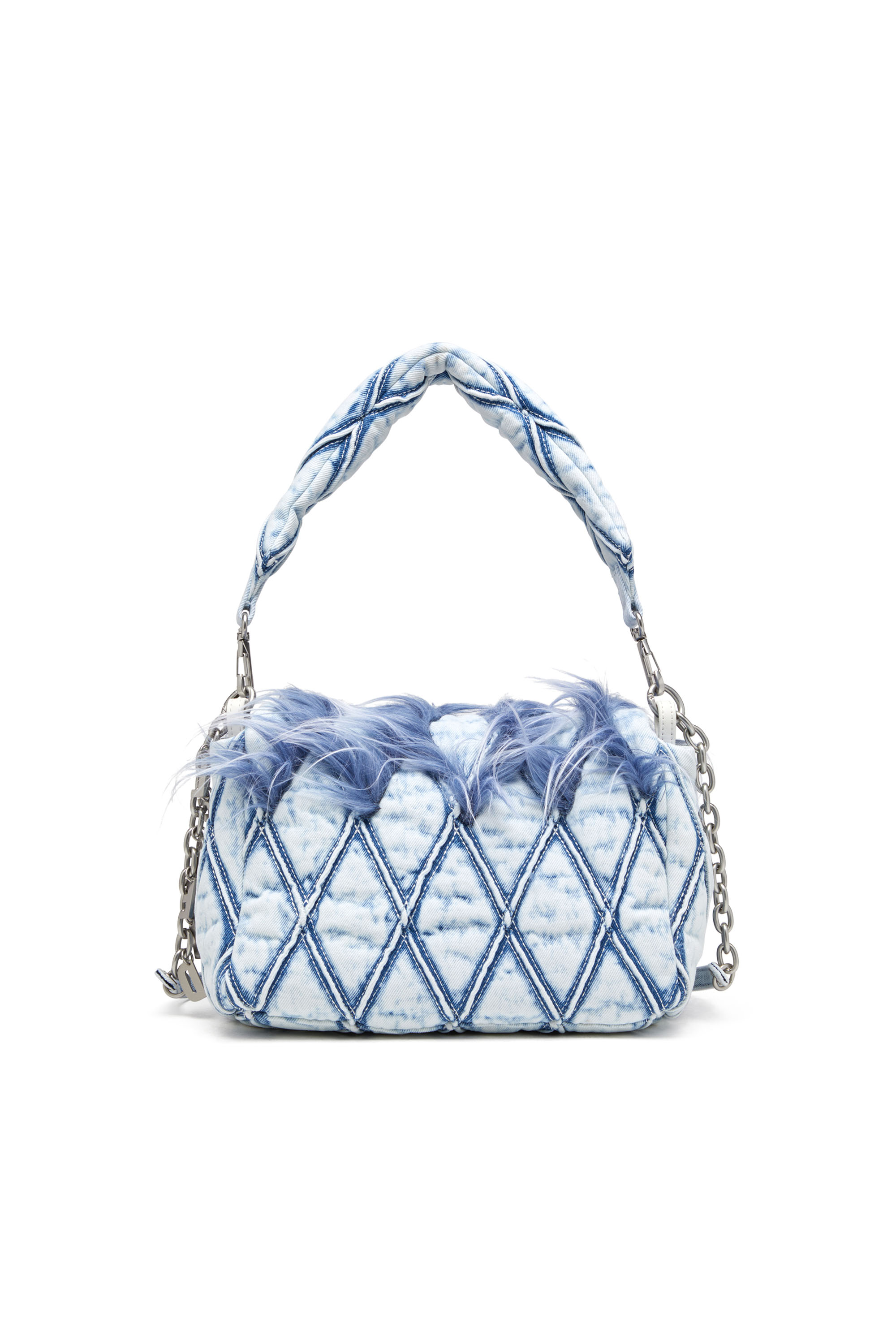 Diesel - CHARM-D SHOULDER M, Woman's Charm-D M-Shoulder bag in denim and faux fur in Blue - 2