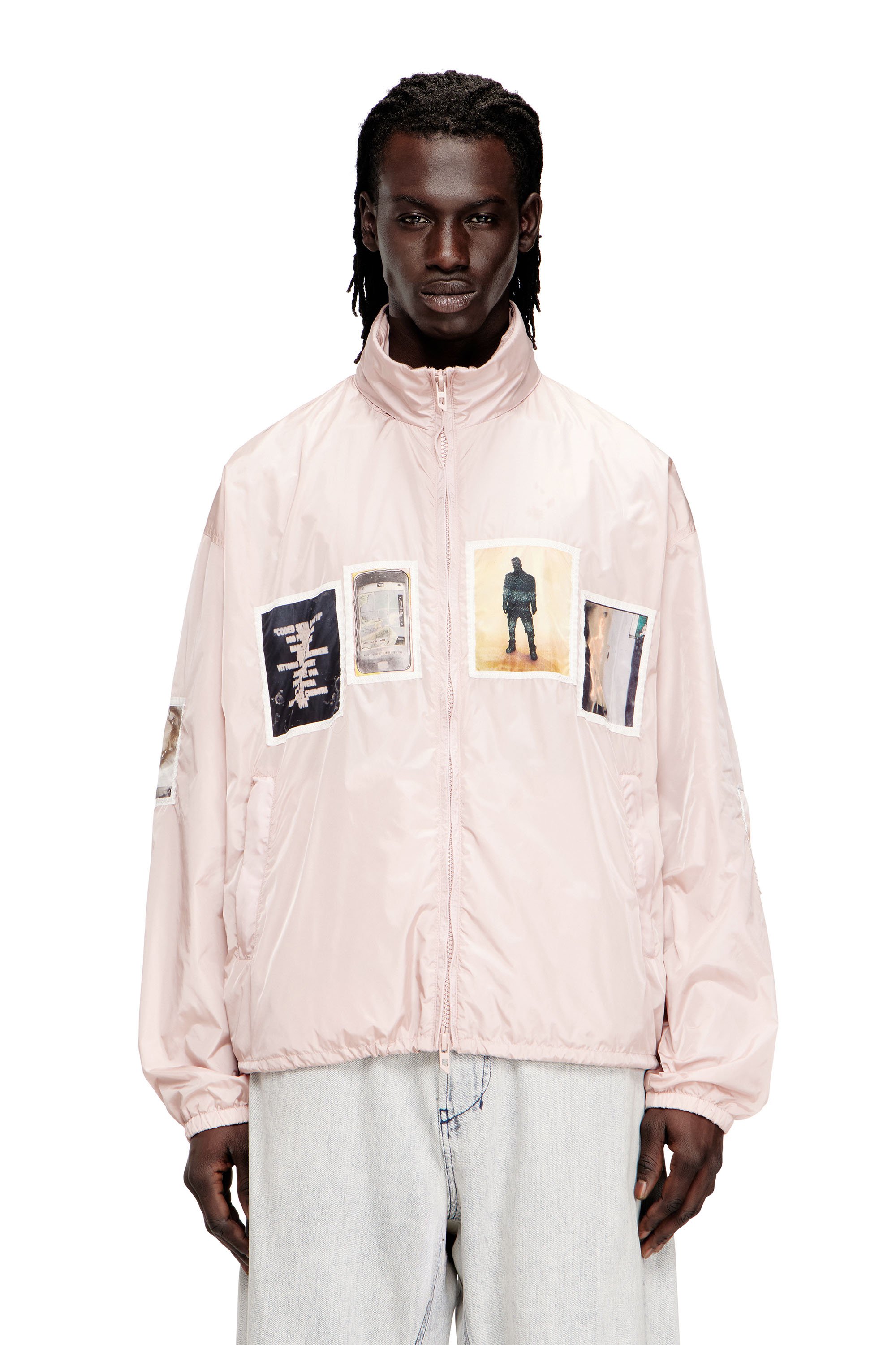 Diesel - J-CLAUS-A-GSBR, Man's Windbreaker with graphic patches in Pink - 1
