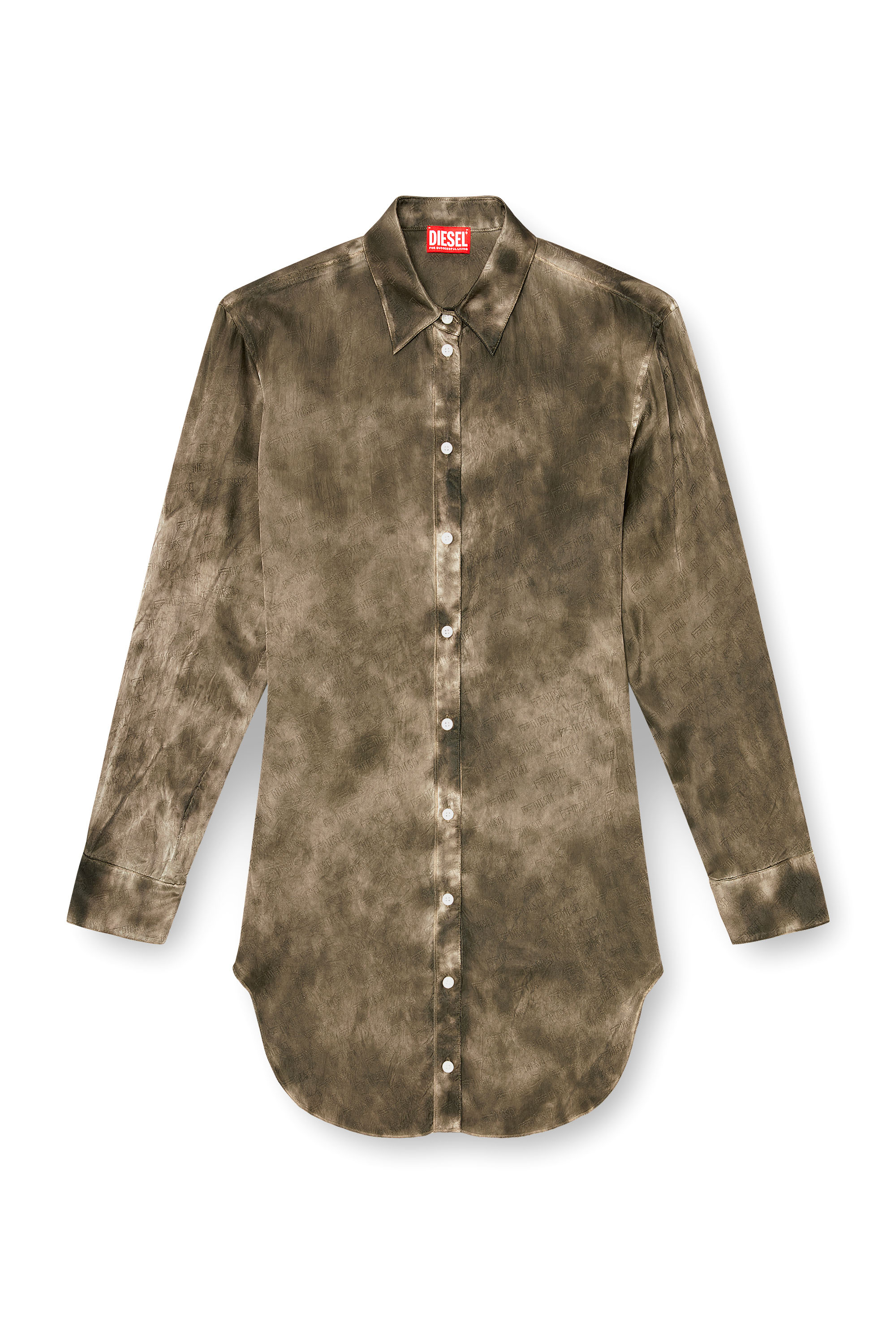 Diesel - C-LAVEL, Woman's Long shirt in logo-jacquard crinkled satin in null - 3