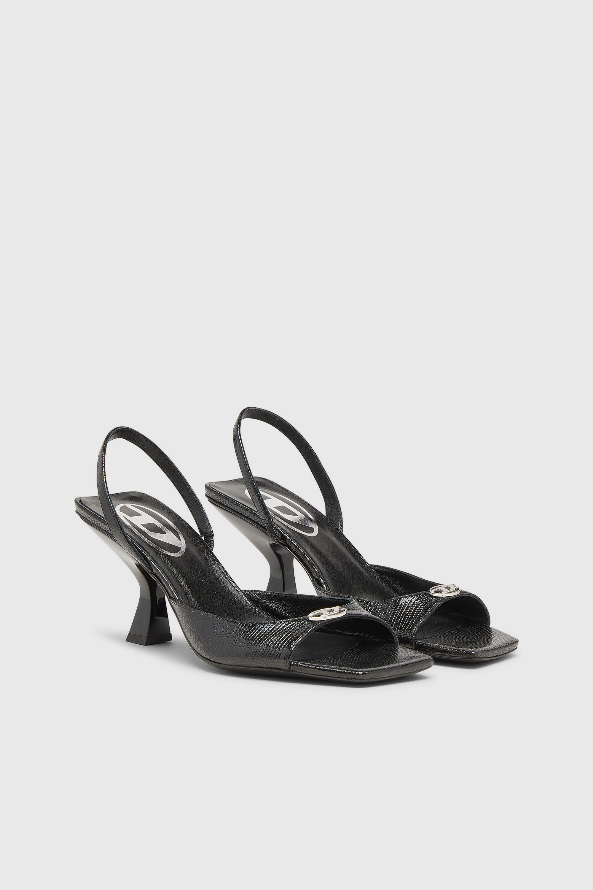 Diesel - D-AMBER 75 SANDAL, Woman's D-Amber-Slingback sandals in lizard-effect leather in Black - 2