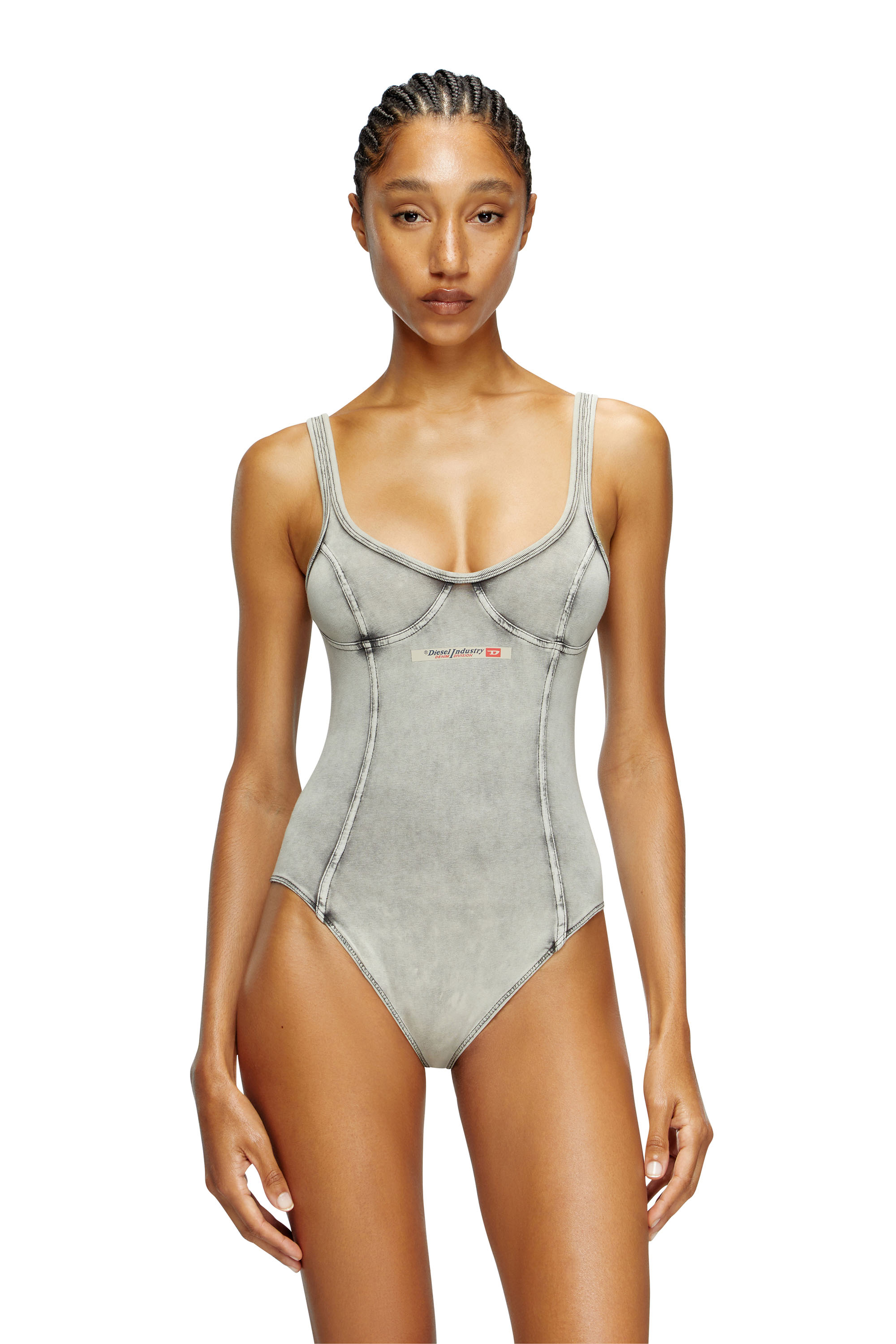 Diesel - CAMI-DNM, Woman's Bodysuit in denim-effect jersey in Grey - 3