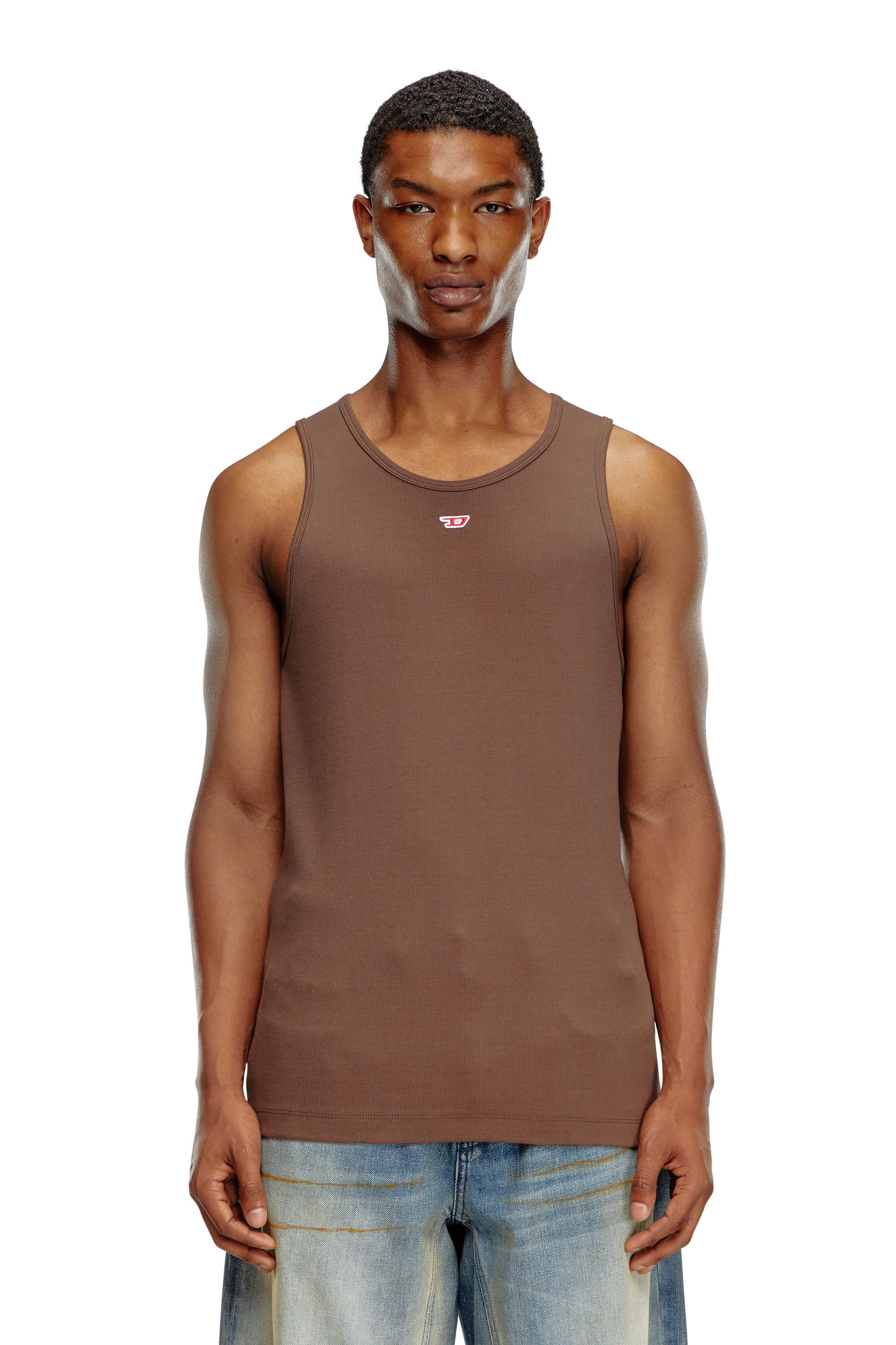 Diesel - T-LIFTY-D, Man's Tank top with mini D logo patch in Brown - 5