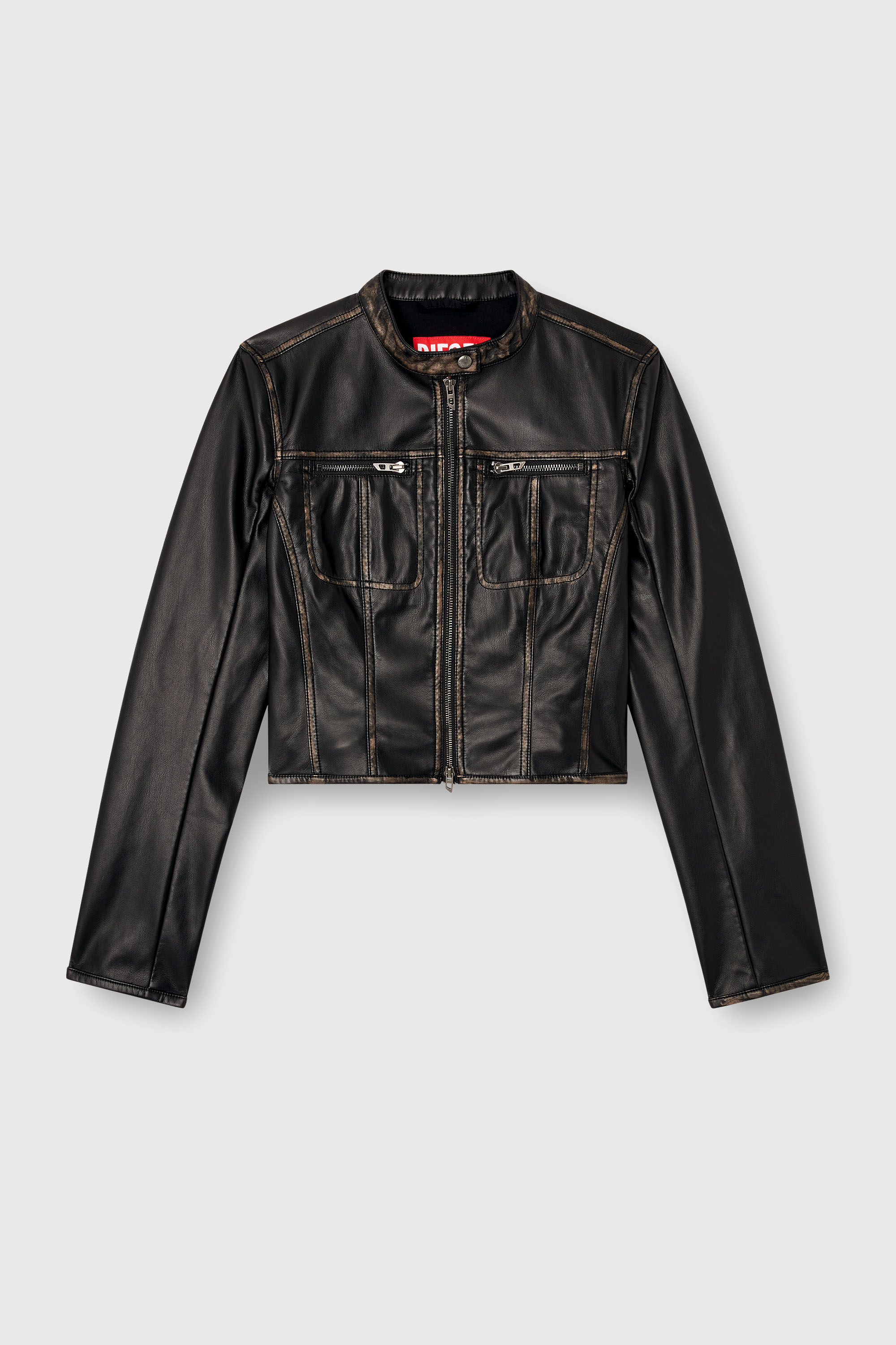 Diesel - G-LOBE, Woman's Cropped distressed biker jacket in Black - 2
