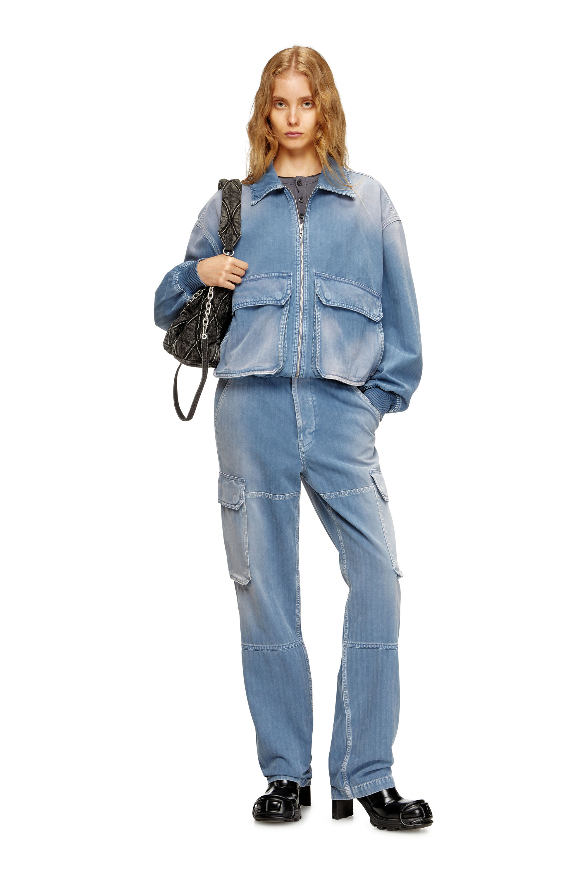 Diesel - D-KURZ, Unisex's Jacket in coloured herringbone denim in Light Blue - 7