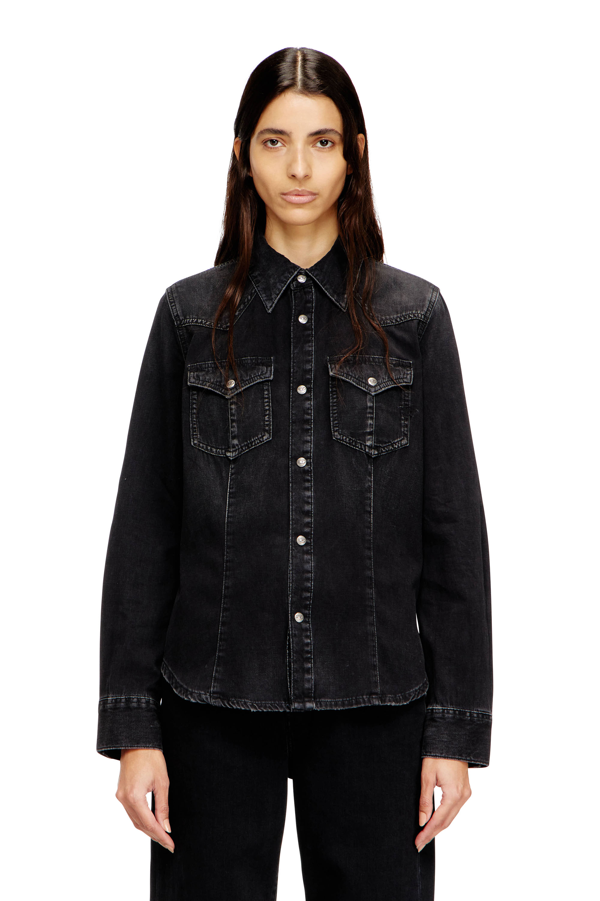 Diesel - DE-WAVES, Woman's Western shirt in treated denim in null - 1