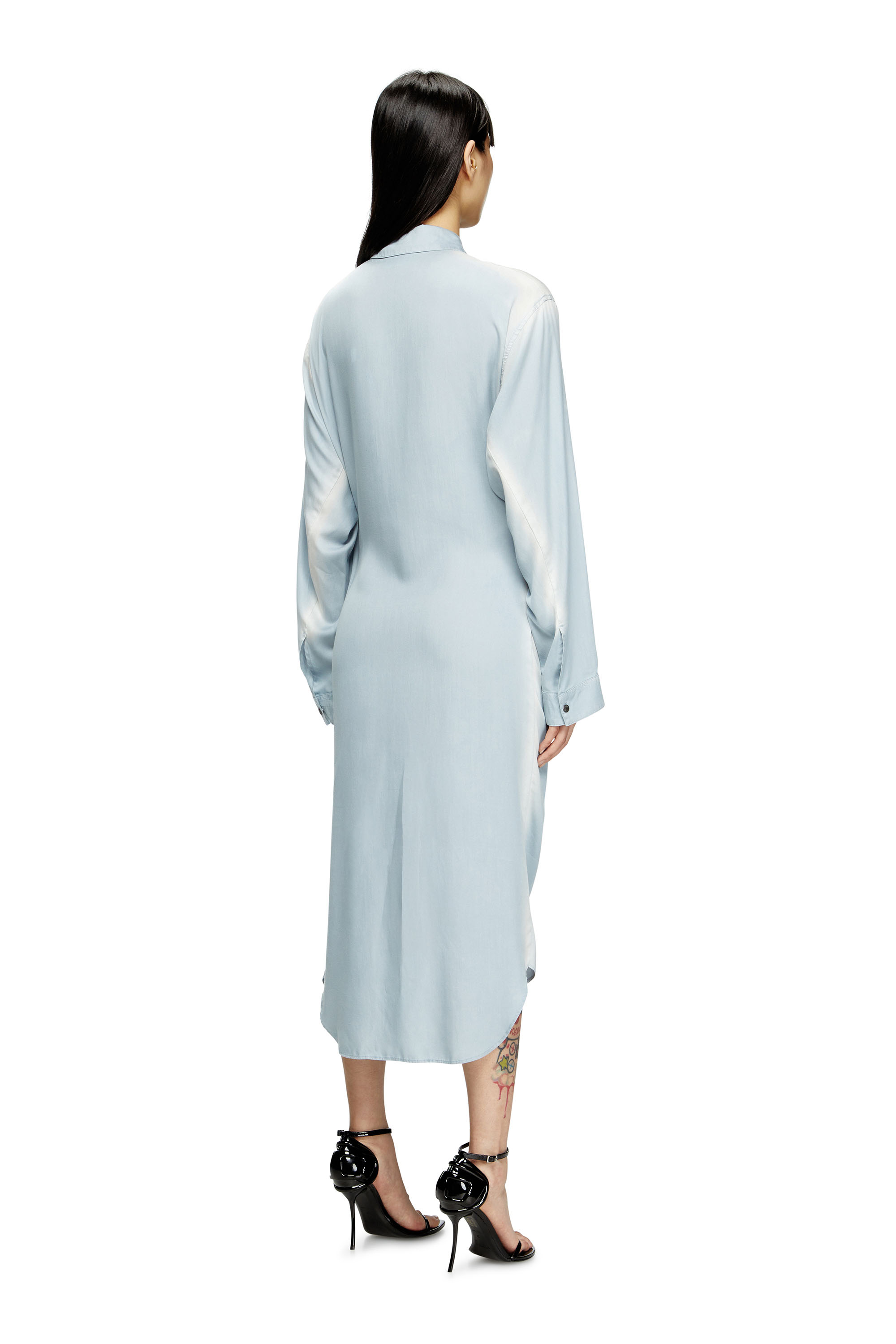 D-ILETTA-R1, Light Blue Diesel - D-ILETTA-R1, Woman's Wrap shirt dress in treated twill in Light Blue - 4