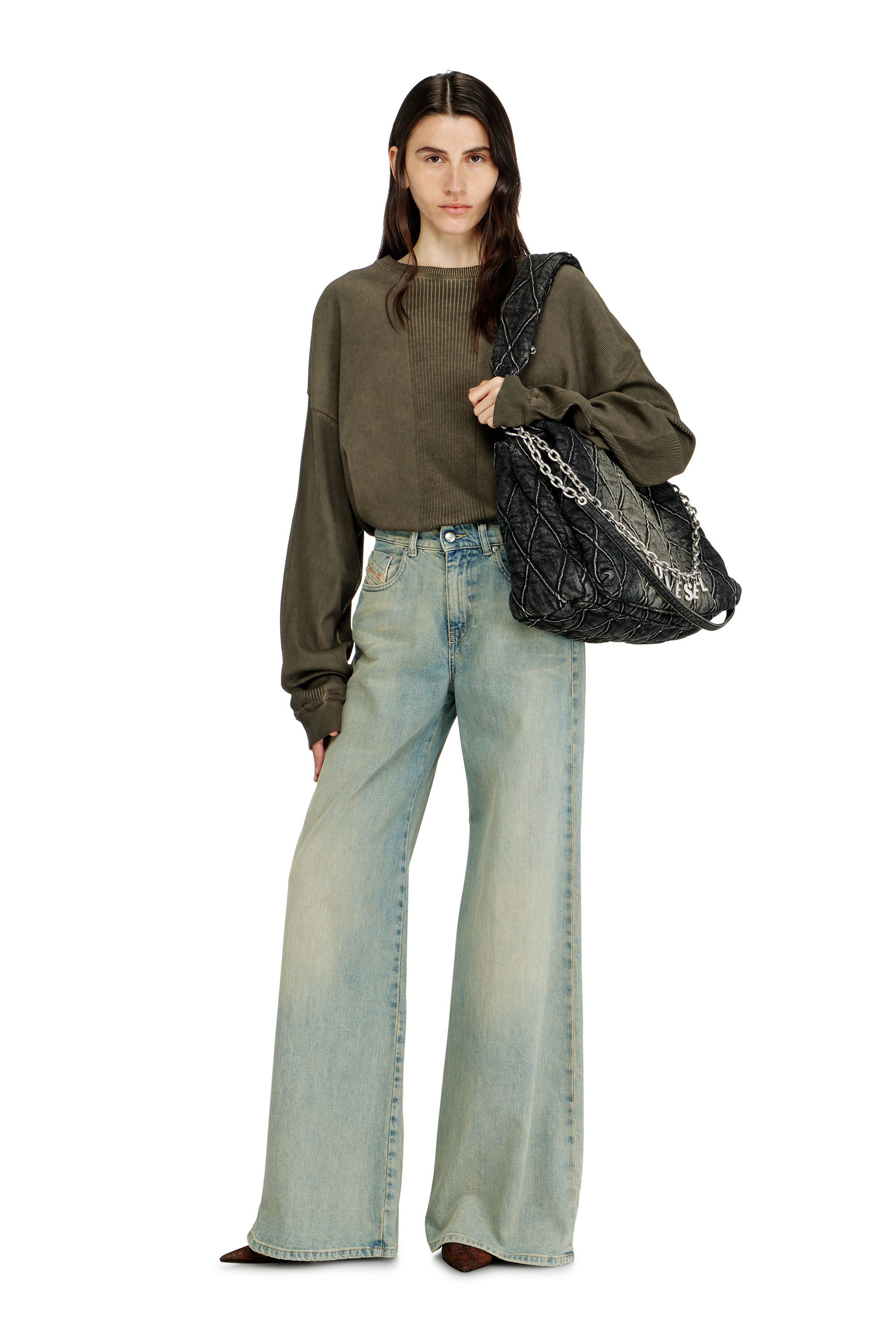 Diesel - CHARM-D SHOULDER L, Woman's Charm-D-Large shoulder bag in treated quilted denim in Black - 1