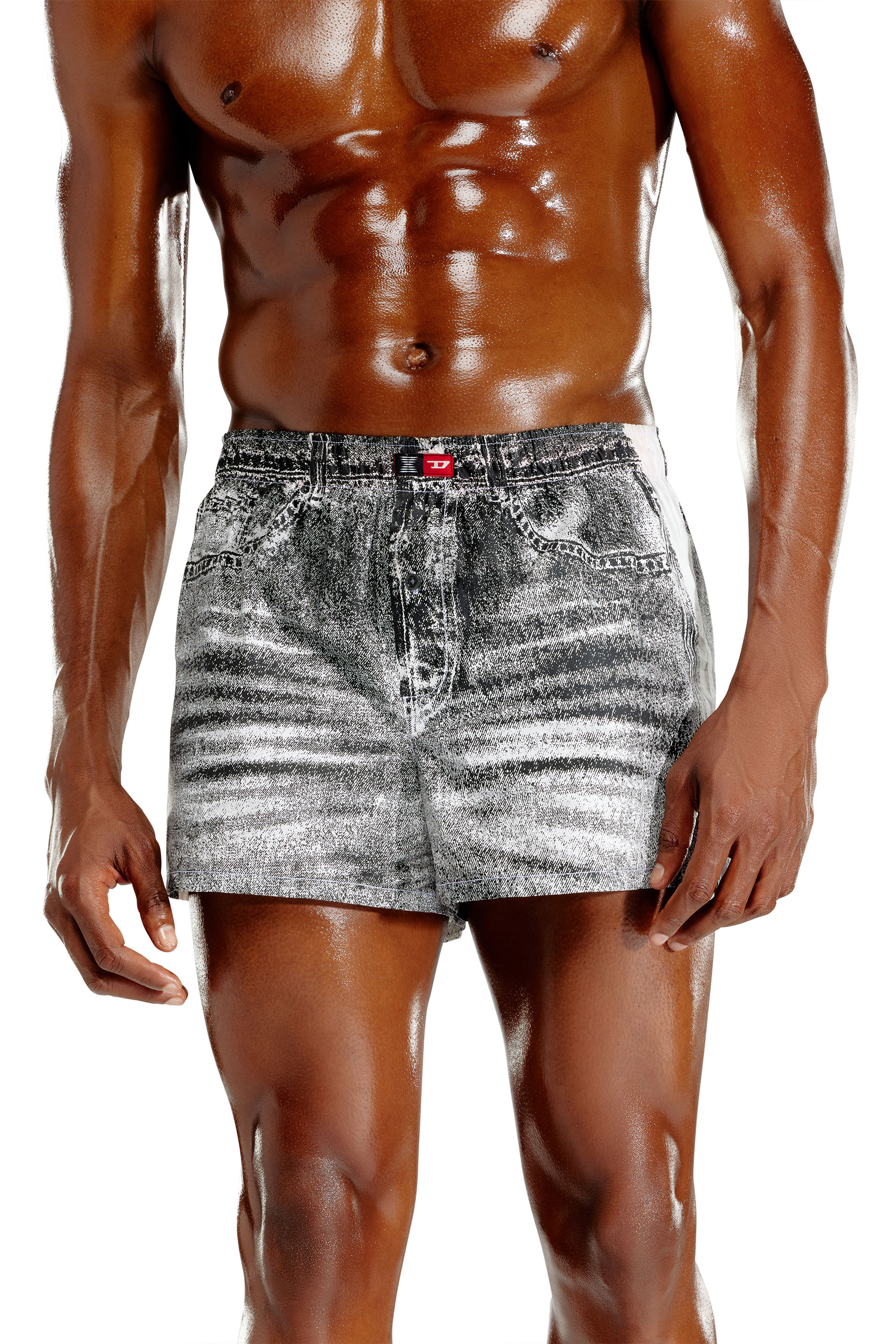 Diesel - TROMPE-BOXERS, Man's Cotton poplin boxers with denim look in Dark grey - 3