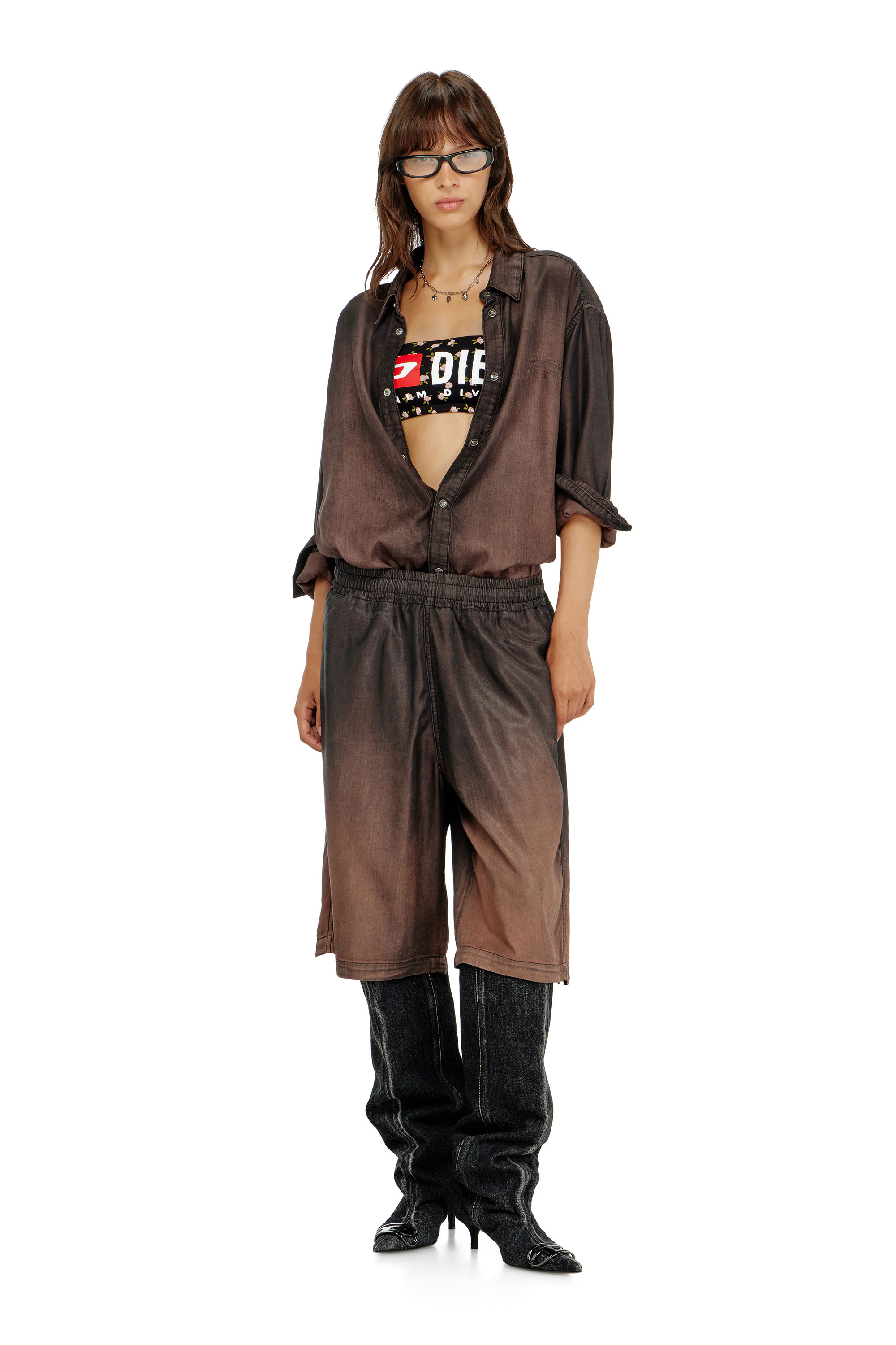 Diesel - MELANIE-C-D-CORE, Woman's Cotton bandeau bra with all-over floral print in Black - 4