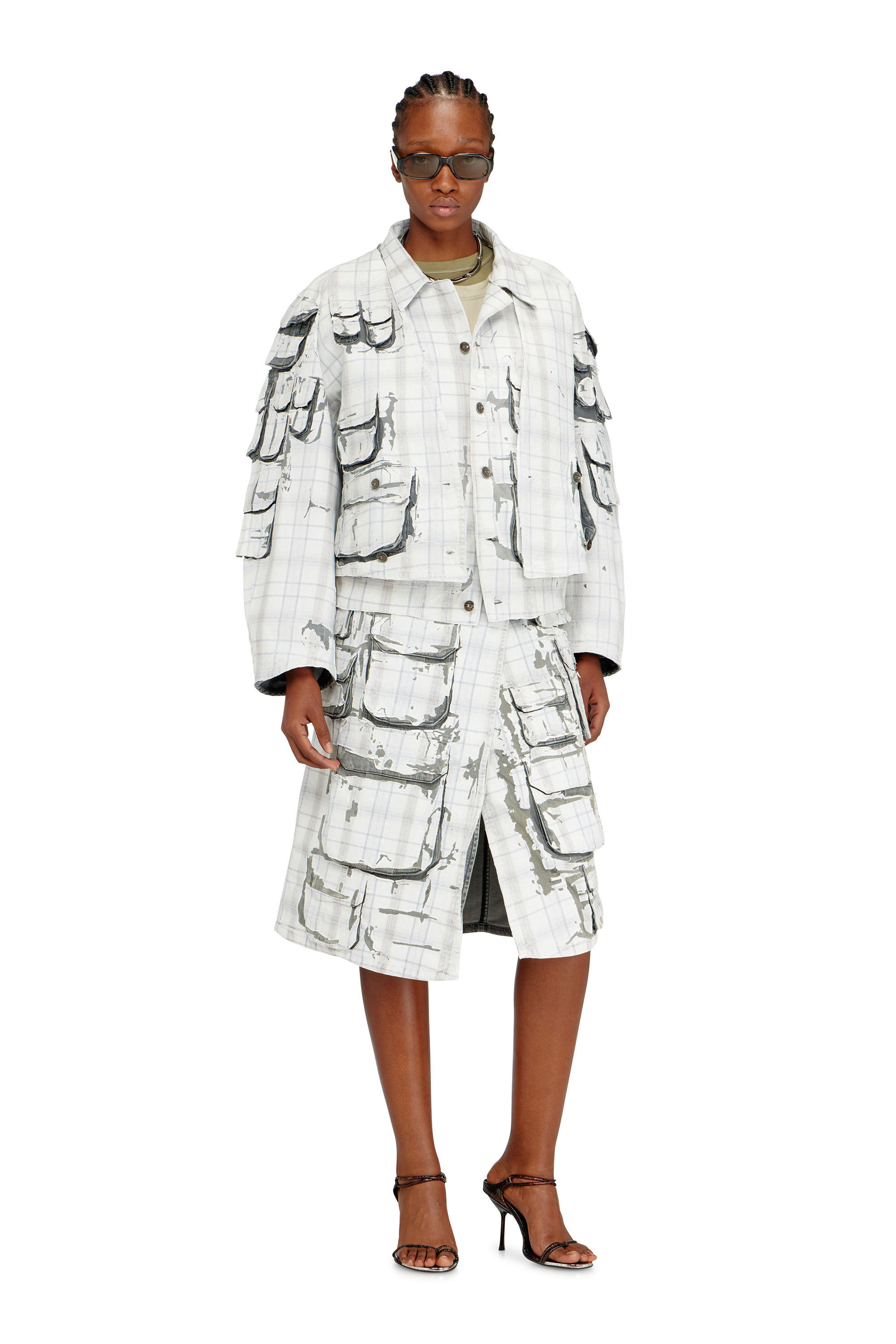 Diesel - DE-VORIN-FSI1, Woman's Denim midi skirt with peel-off effect in Grey - 2