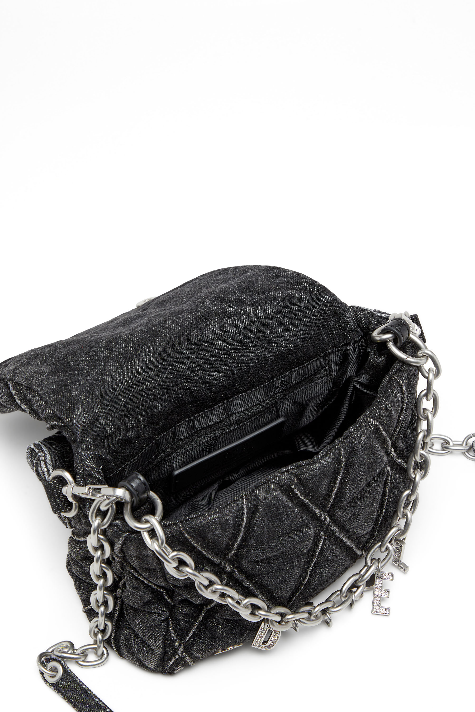 Diesel - CHARM-D SHOULDER S, Woman's Charm-D S-Small shoulder bag in quilted denim in Black - 4