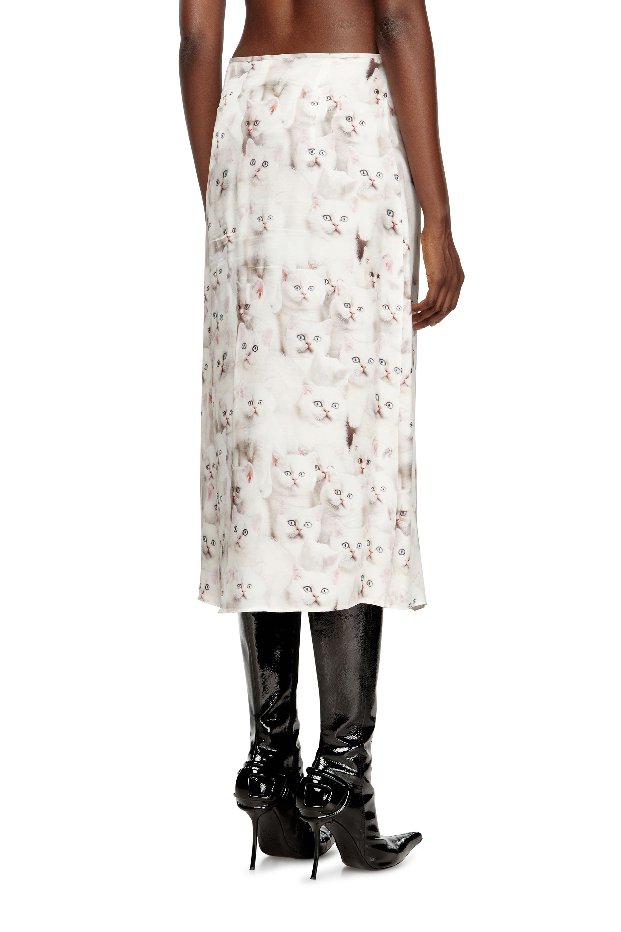 Diesel - O-RCHID-R1, Woman's Midi skirt in viscose with all-over print in White - 4