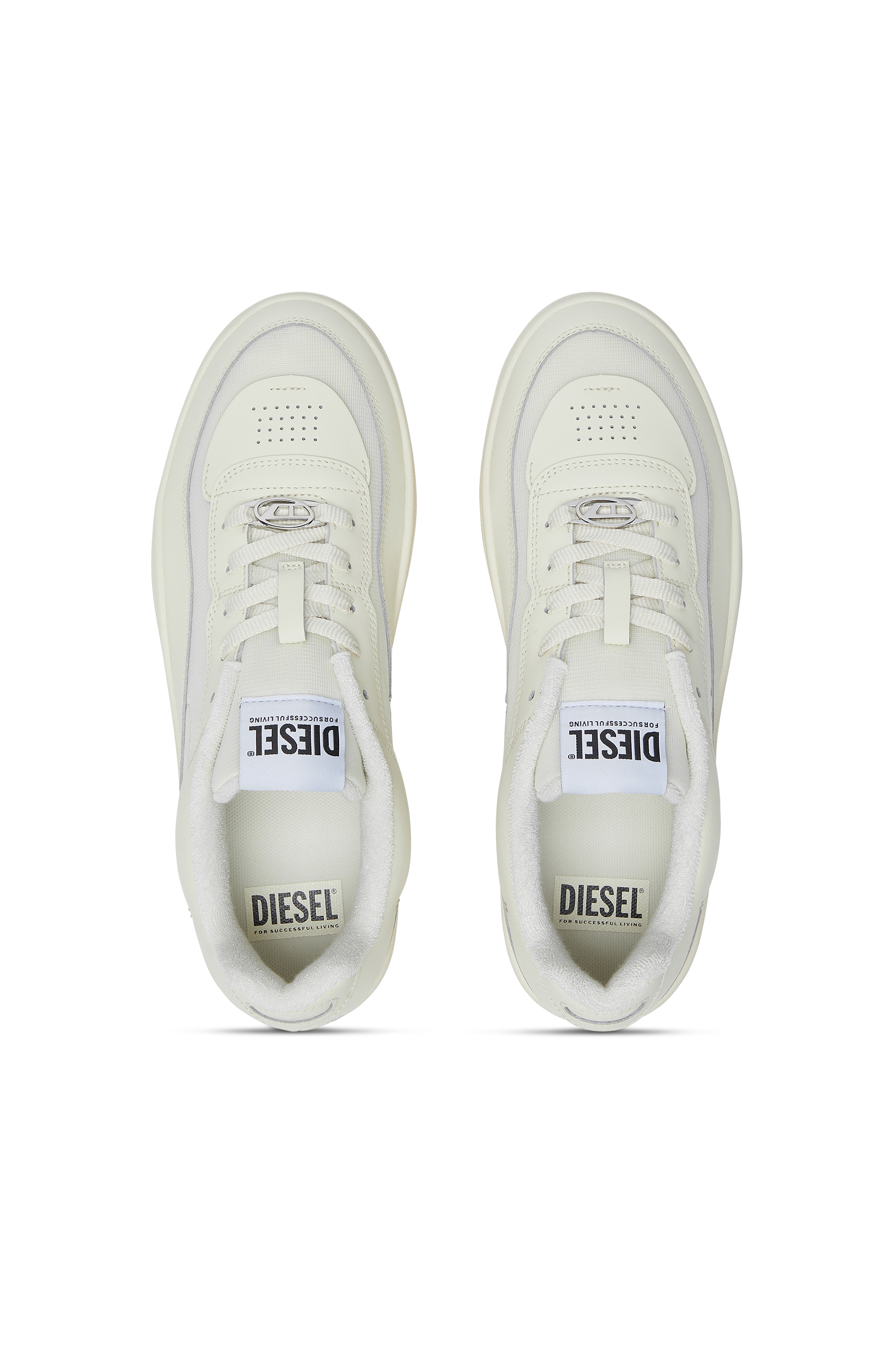 Diesel - S-OVAL SKATE LOW, Man's S-Oval Skate-Fabric-panelled leather sneakers in Beige - 5