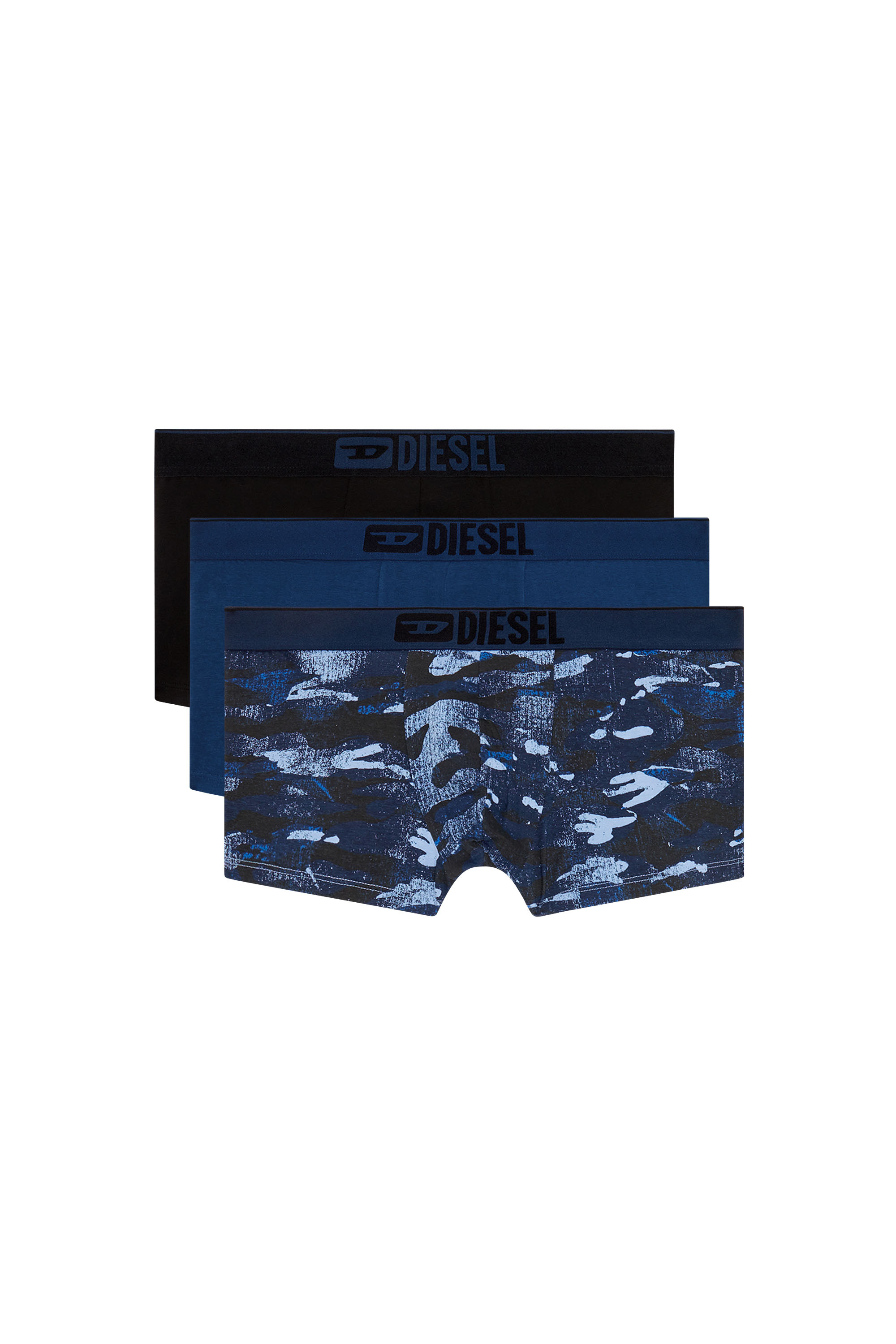 Diesel - UMBX-DAMIENTHREEPACK, Man's 3-pack boxer briefs plain and camo in Blue/Black - 1