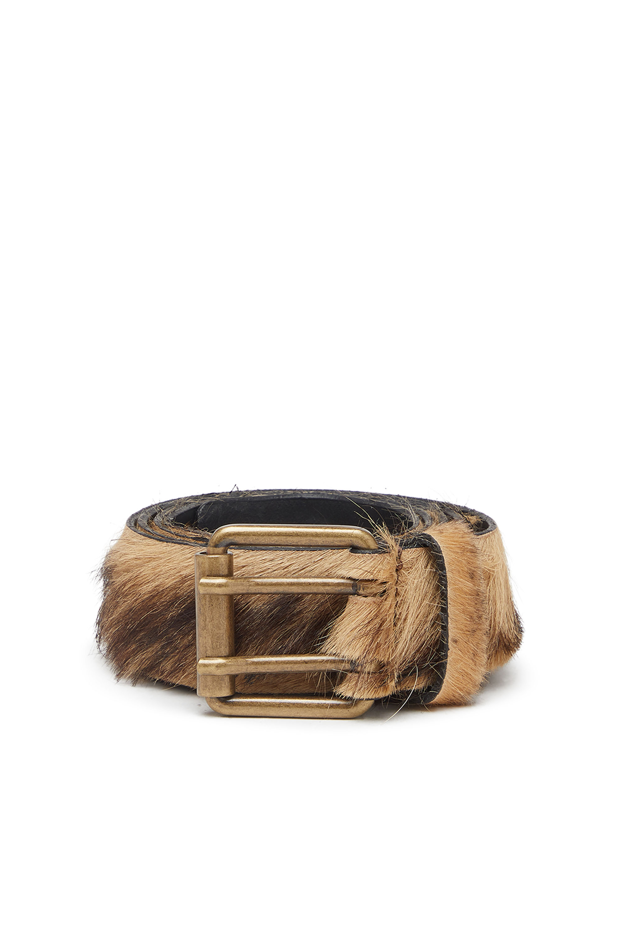 Diesel - B-FLAG-D, Unisex's 4cm belt in long-hair leather in Brown - 1