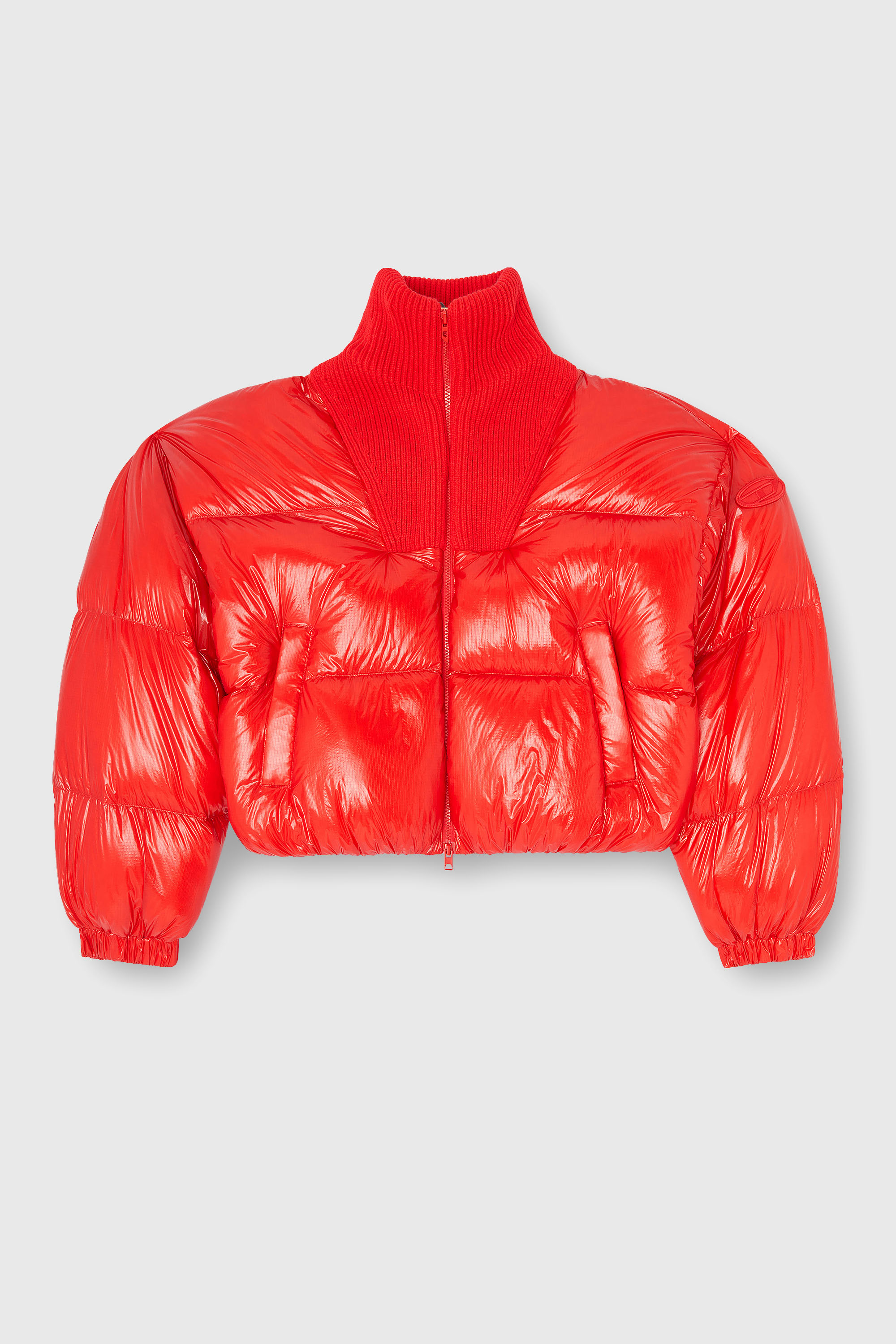 Diesel - W-ARRIOR, Woman's Down puffer jacket in ripstop with knitted collar in Red - 2