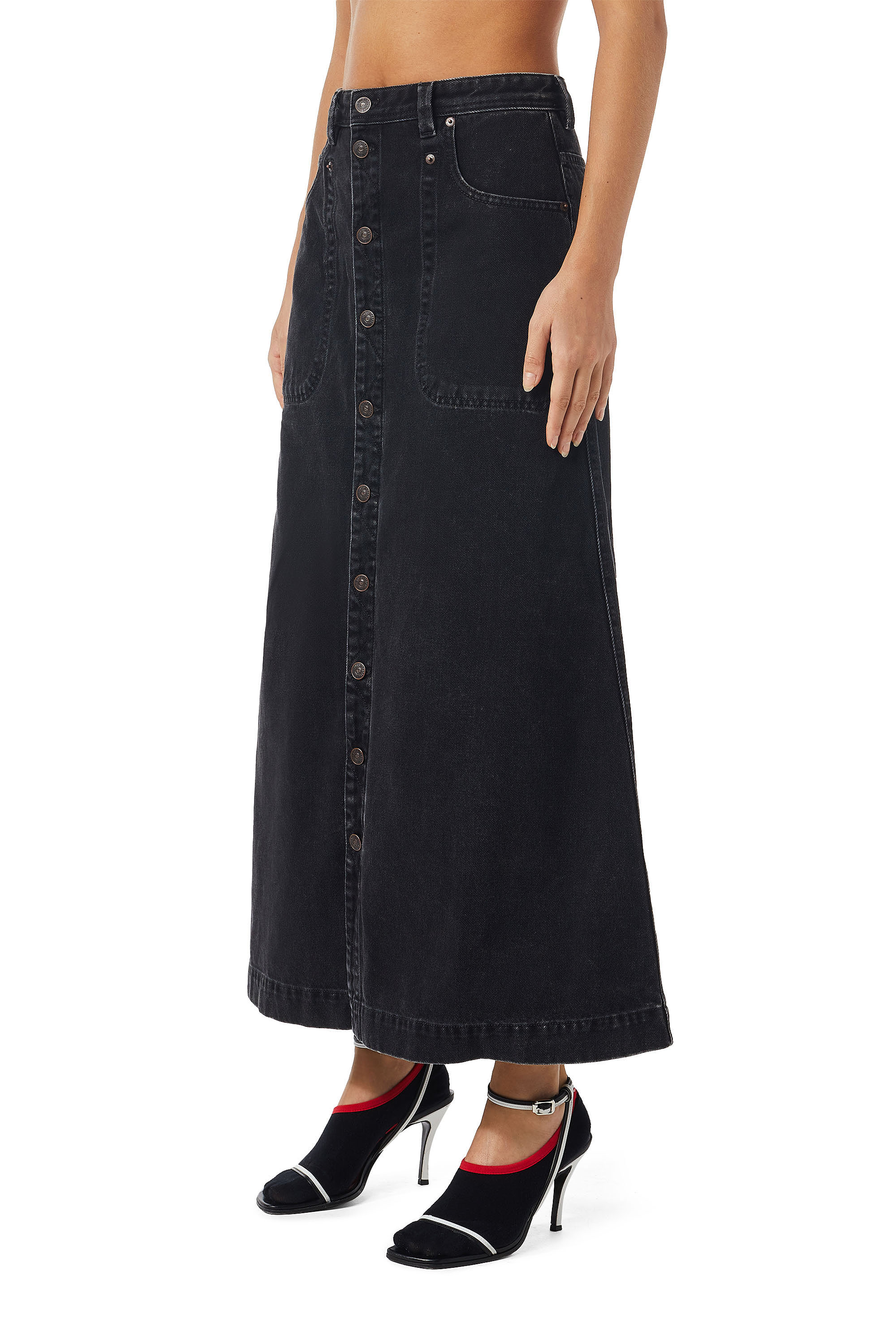 Diesel - DE-ALBUS-L A-LINE LONG SKIRT, Black/Dark grey - Image 6