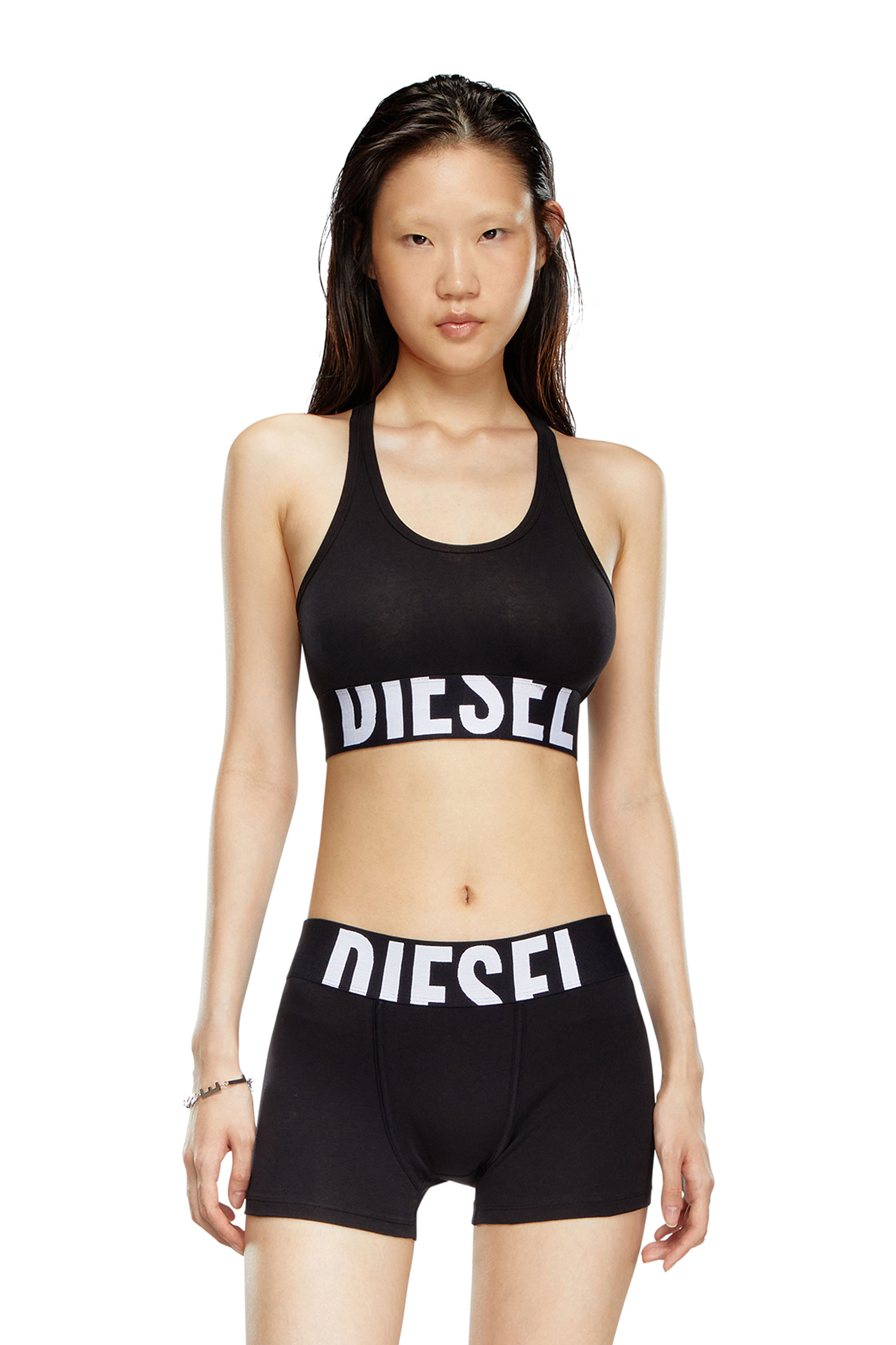 Diesel - UFSB-COTTON-RACE-BRALETTE-XL, Woman's Bralette with cut-off logo in Black - 1