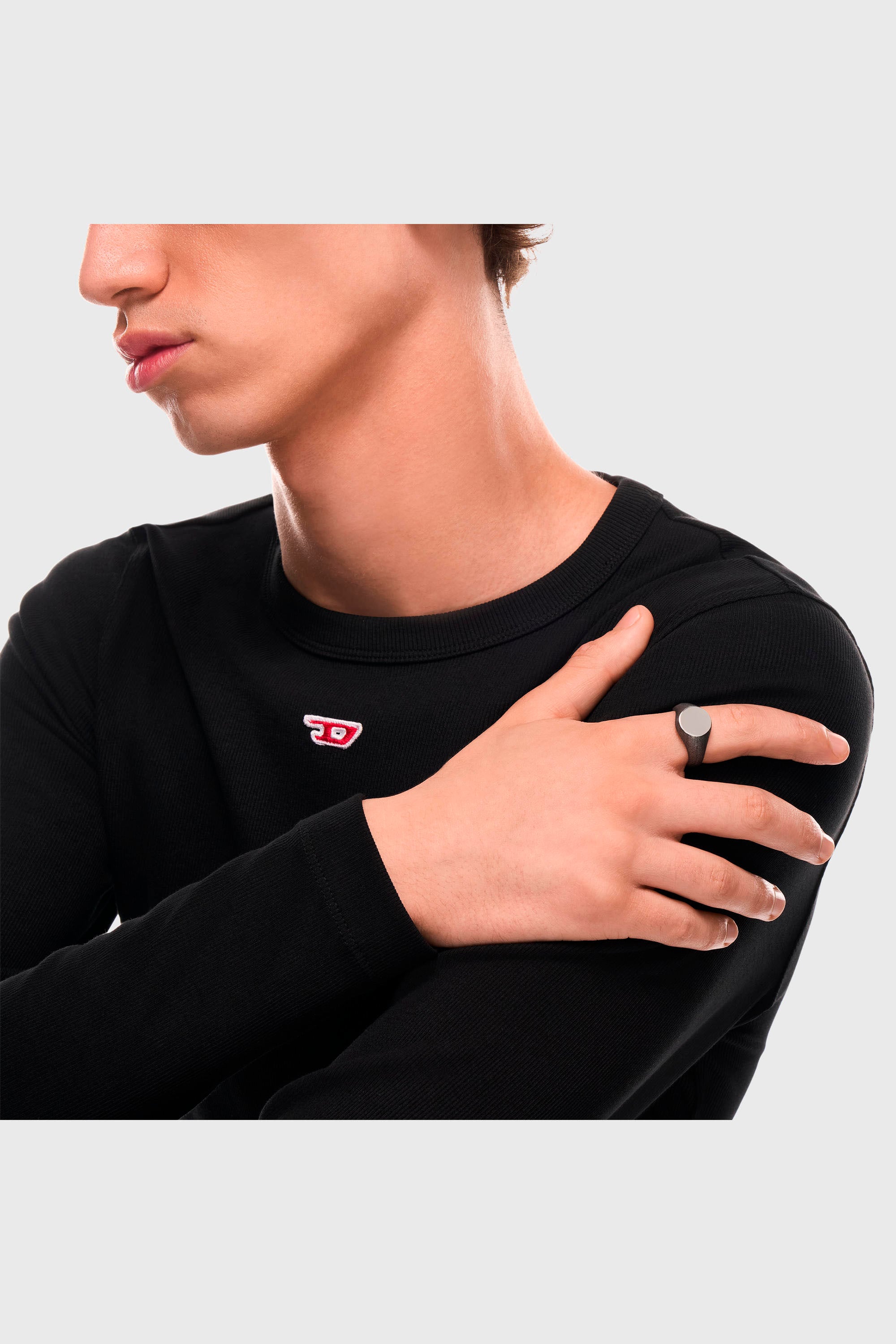 Diesel - DX1736040, Unisex's Stainless steel denim texture signet ring in Silver - 5