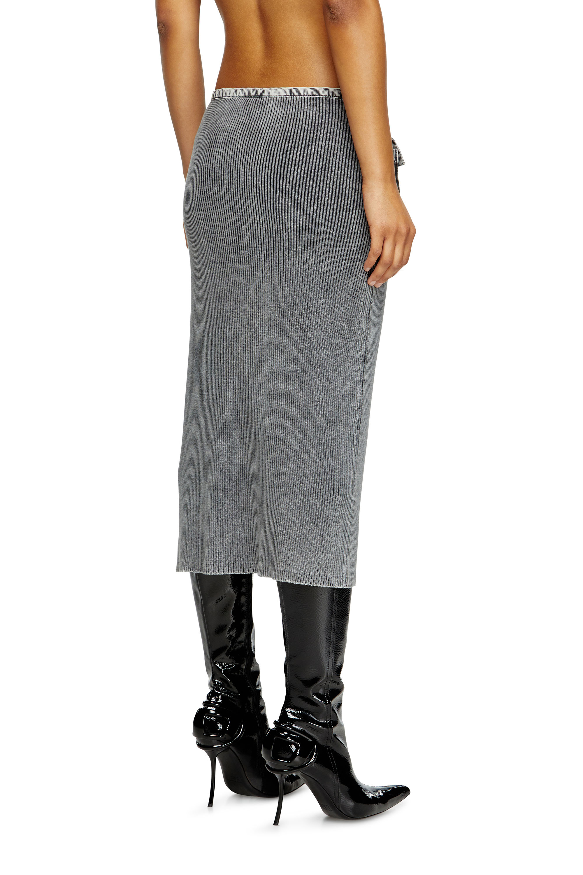 M-MERYN, Dark grey Diesel - M-MERYN, Woman's Knit midi skirt with denim cargo pockets in Dark grey - 4