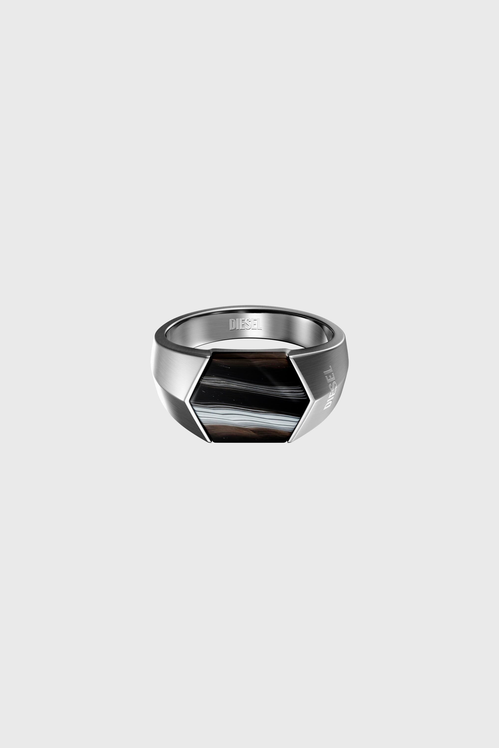 Diesel - DX1711040, Unisex's Black Agate Signet Ring in Silver/Black - 2
