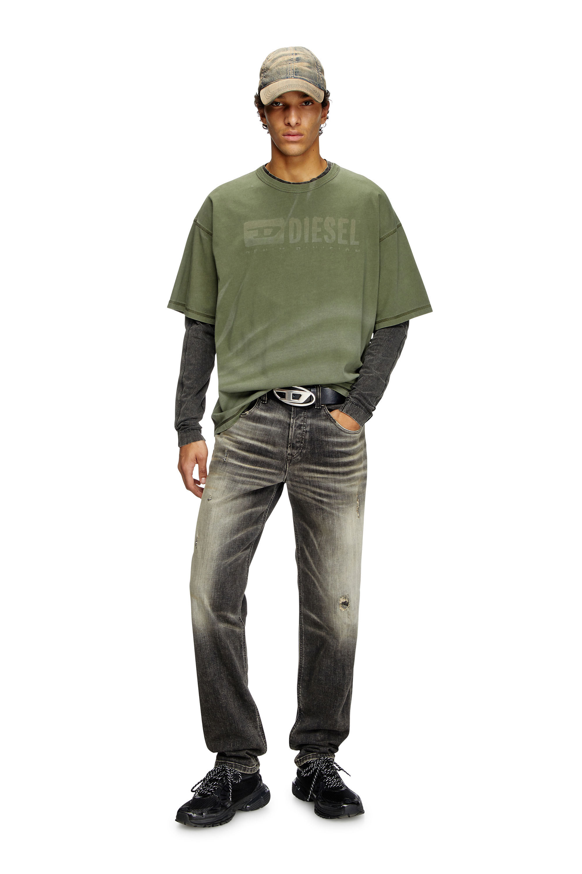 Diesel - T-ADJUST-R13, Man's Laser-faded logo T-shirt in Olive Green - 2