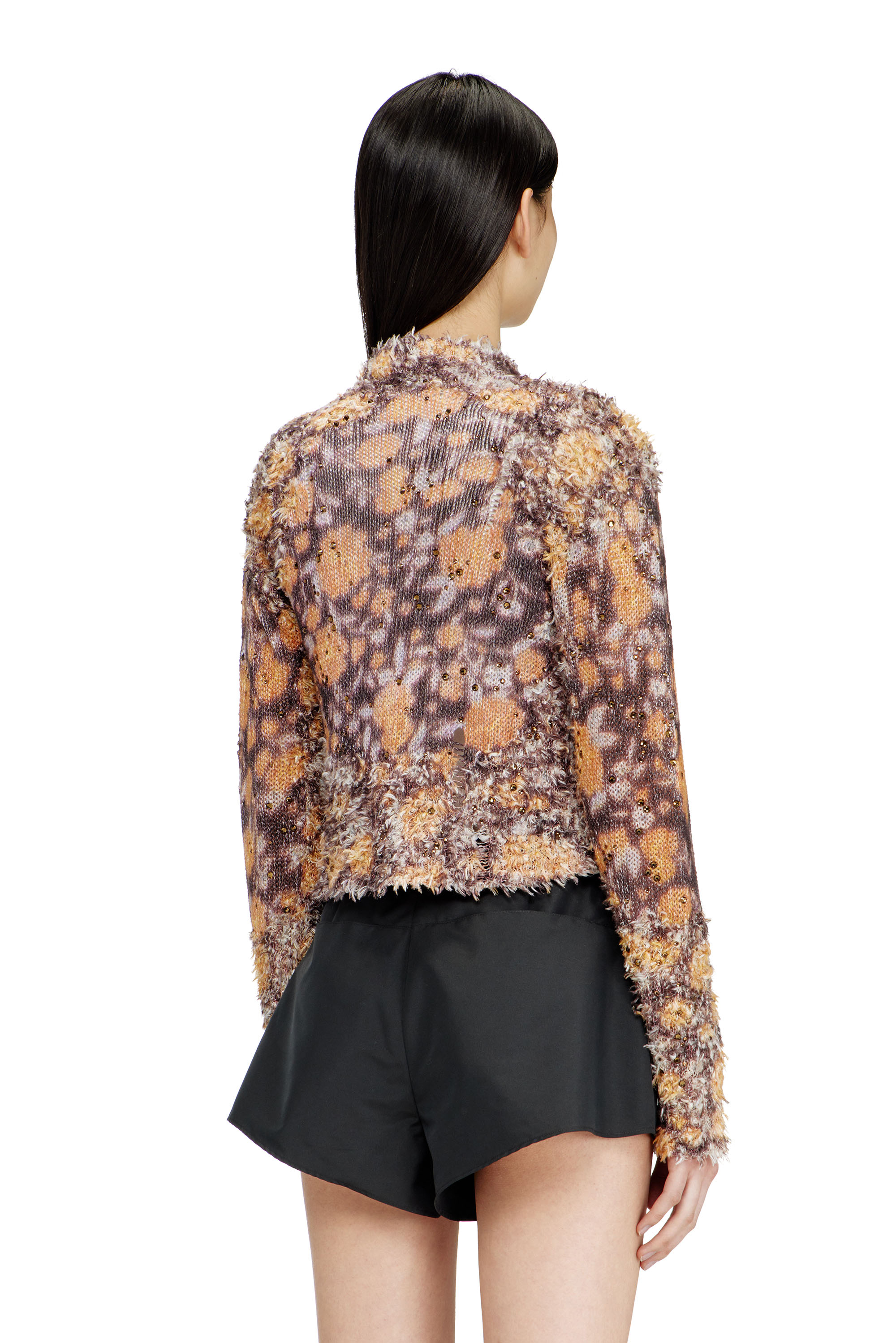 Diesel - M-LINNEA, Woman's Printed cropped cardigan with crystals in Brown - 4