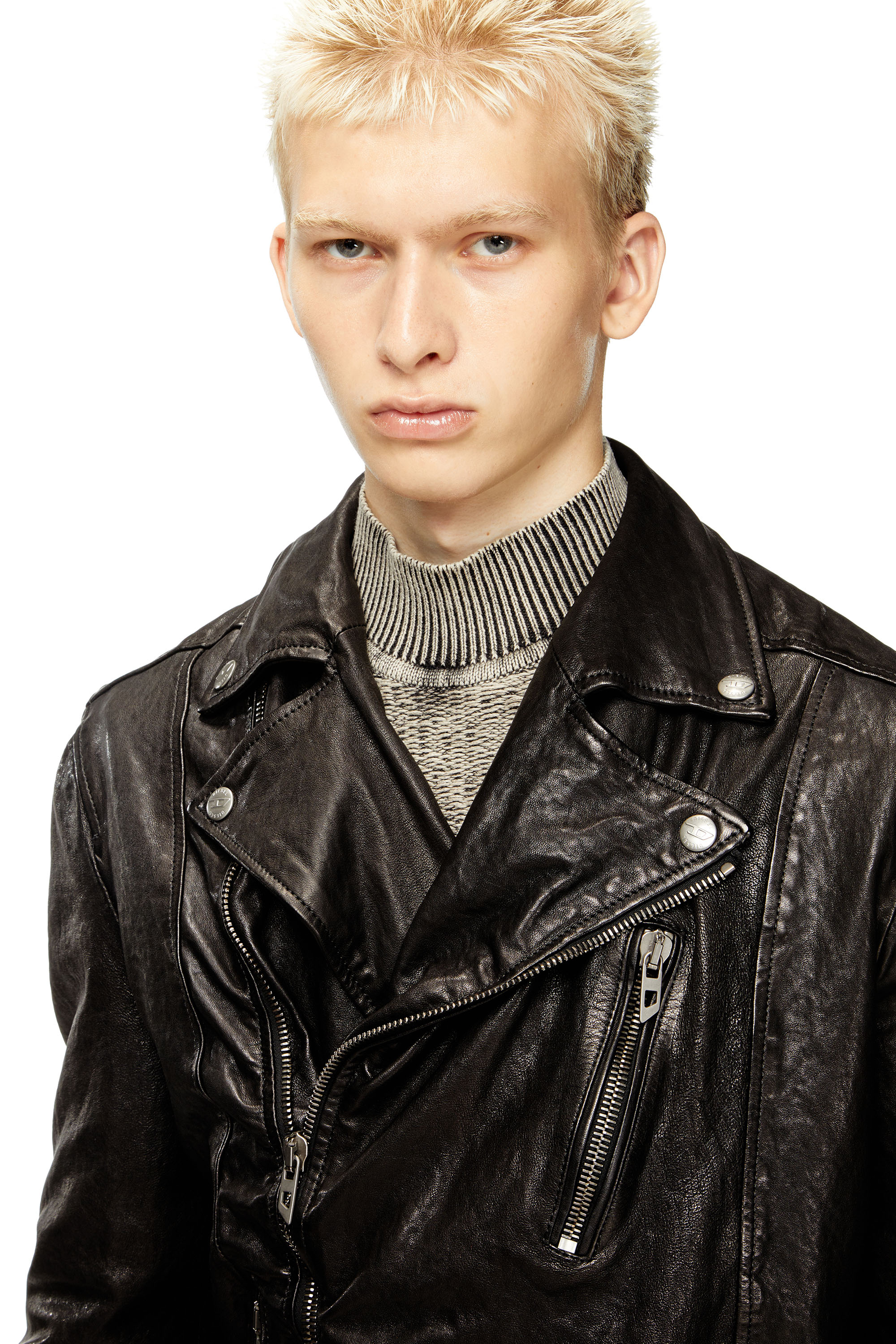 Diesel - L-UNCAN, Man's Biker jacket in boiled leather in Black - 5