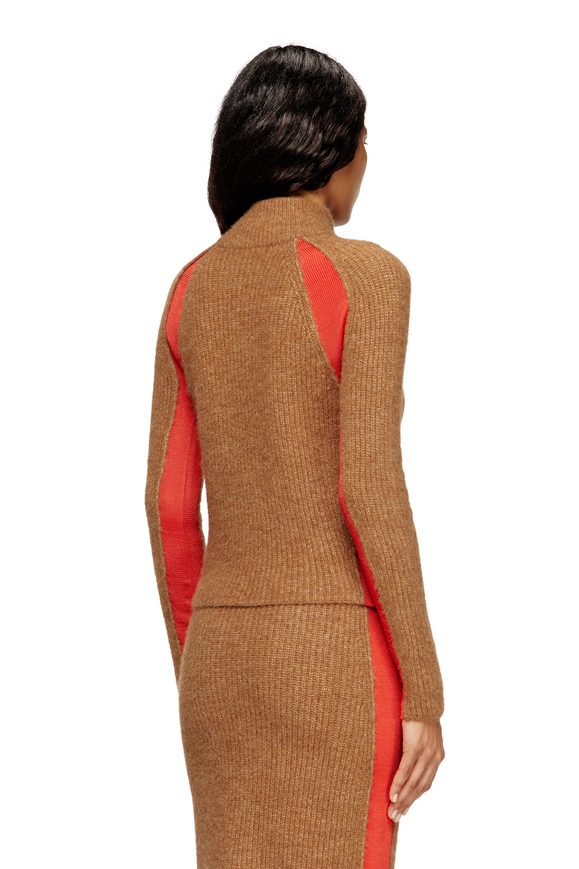 Diesel - M-LOUISE, Woman's Alpaca-blend cardigan with contrast inserts in Brown - 4