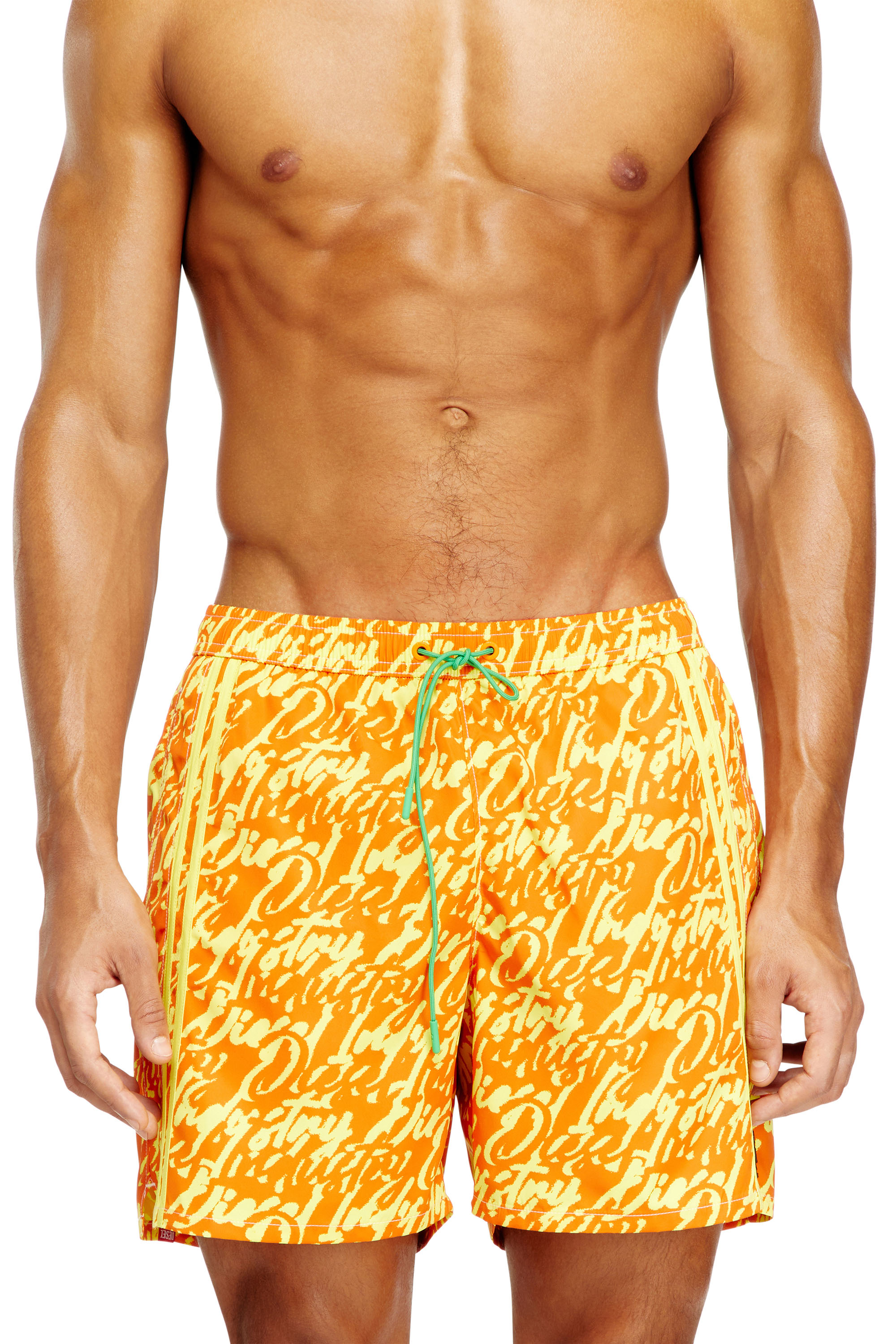 Diesel - SOCCER-41-D-POP, Man's Swim shorts with all-over logo print in Yellow - 2