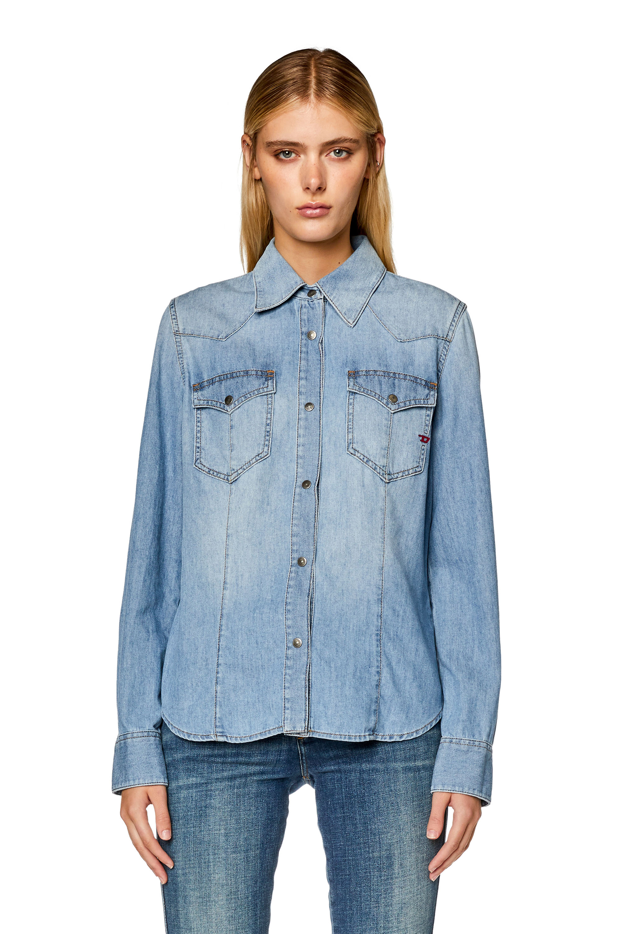 Diesel - DE-WAVES, Woman's Western shirt in denim in Light Blue - 5