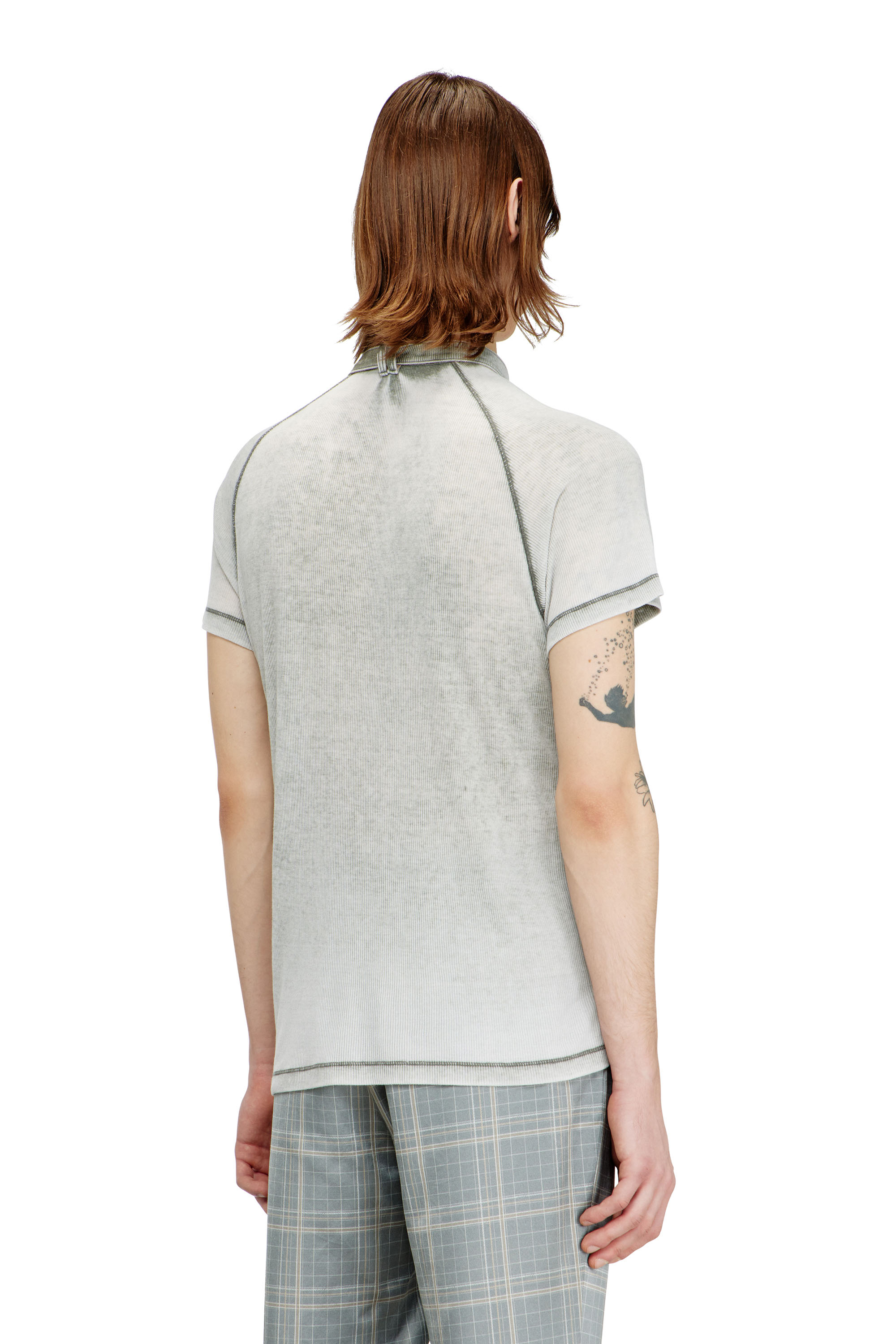 Diesel - T-GARY, Man's Rib-jersey top with biker neck strap in Grey - 4