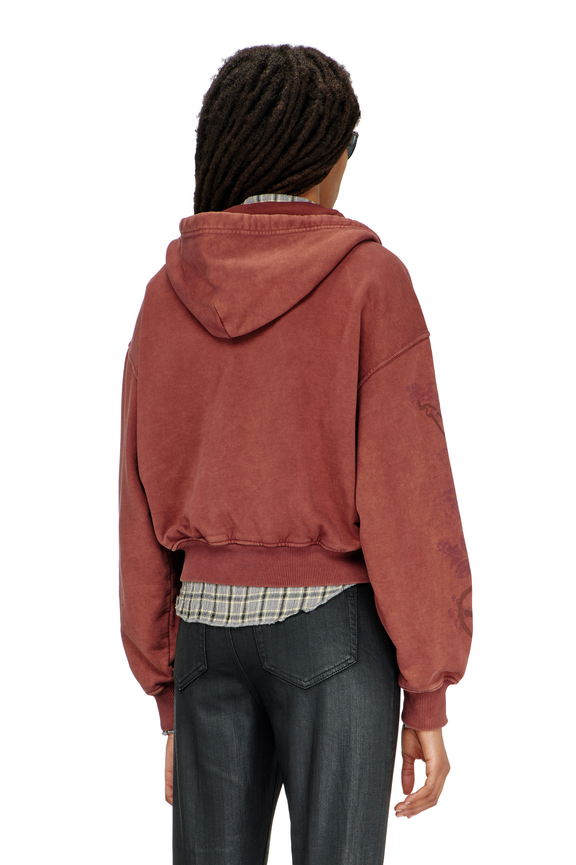 Diesel - F-ELYCY, Woman's Zip-up hoodie with puff-print floral logo in null - 4