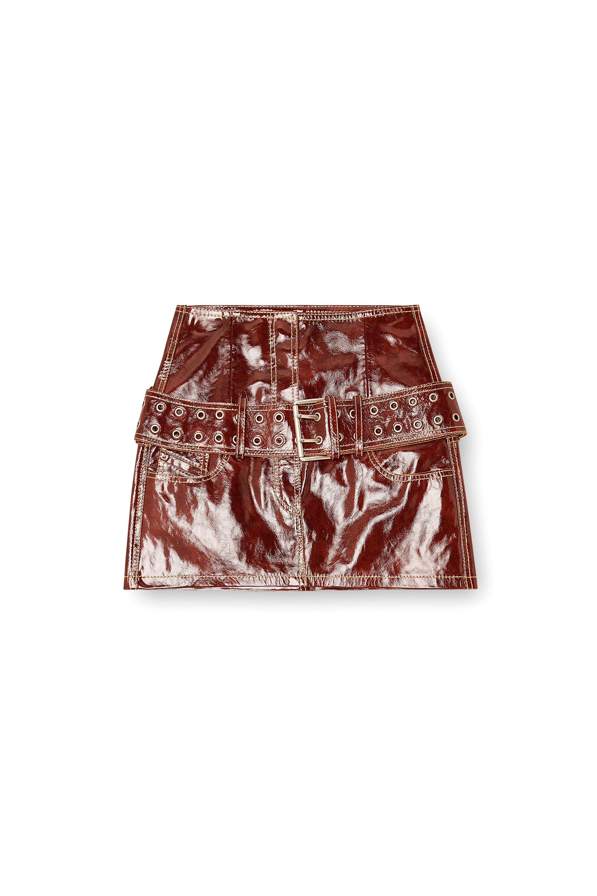 Diesel - L-EVANT, Woman's Patent-leather miniskirt with belt in null - 2