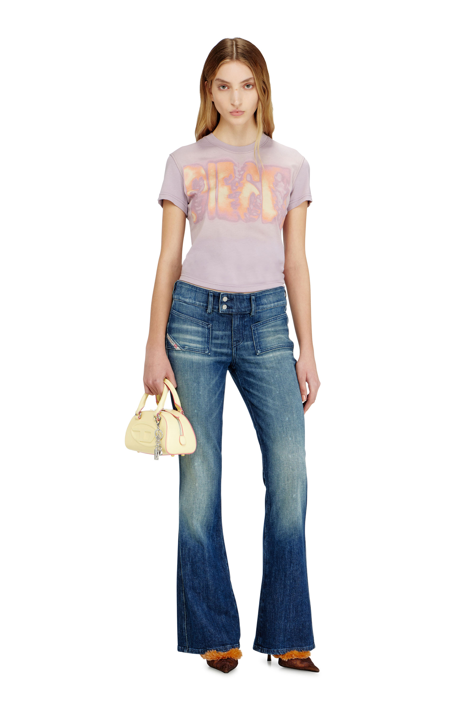 Diesel - T-ILA-AA3, Woman's Slim jersey T-shirt with graphic print in Lilac - 1
