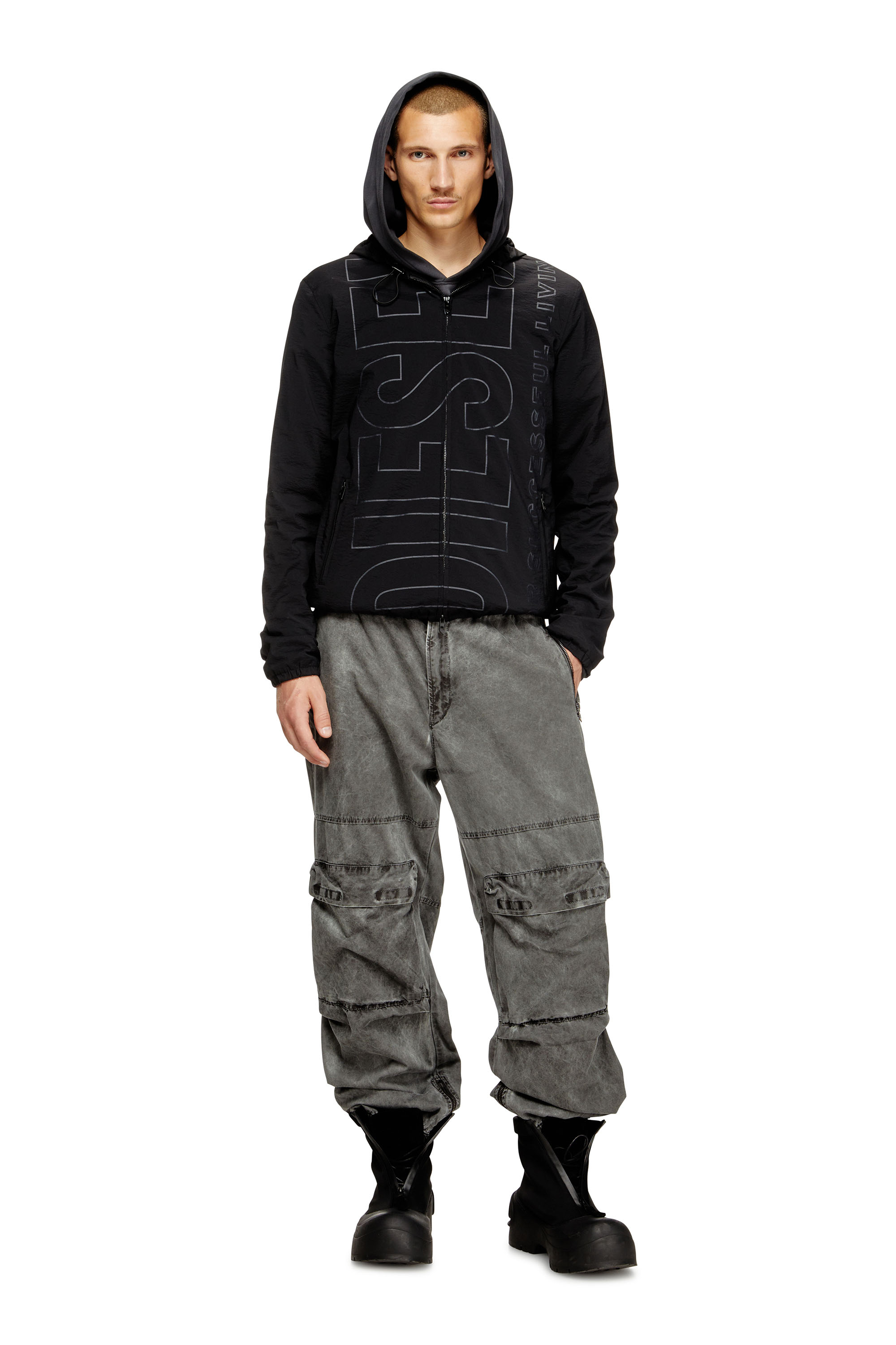 Diesel - J-ANDREW, Man's Nylon jacket with outline logo in Black - 2