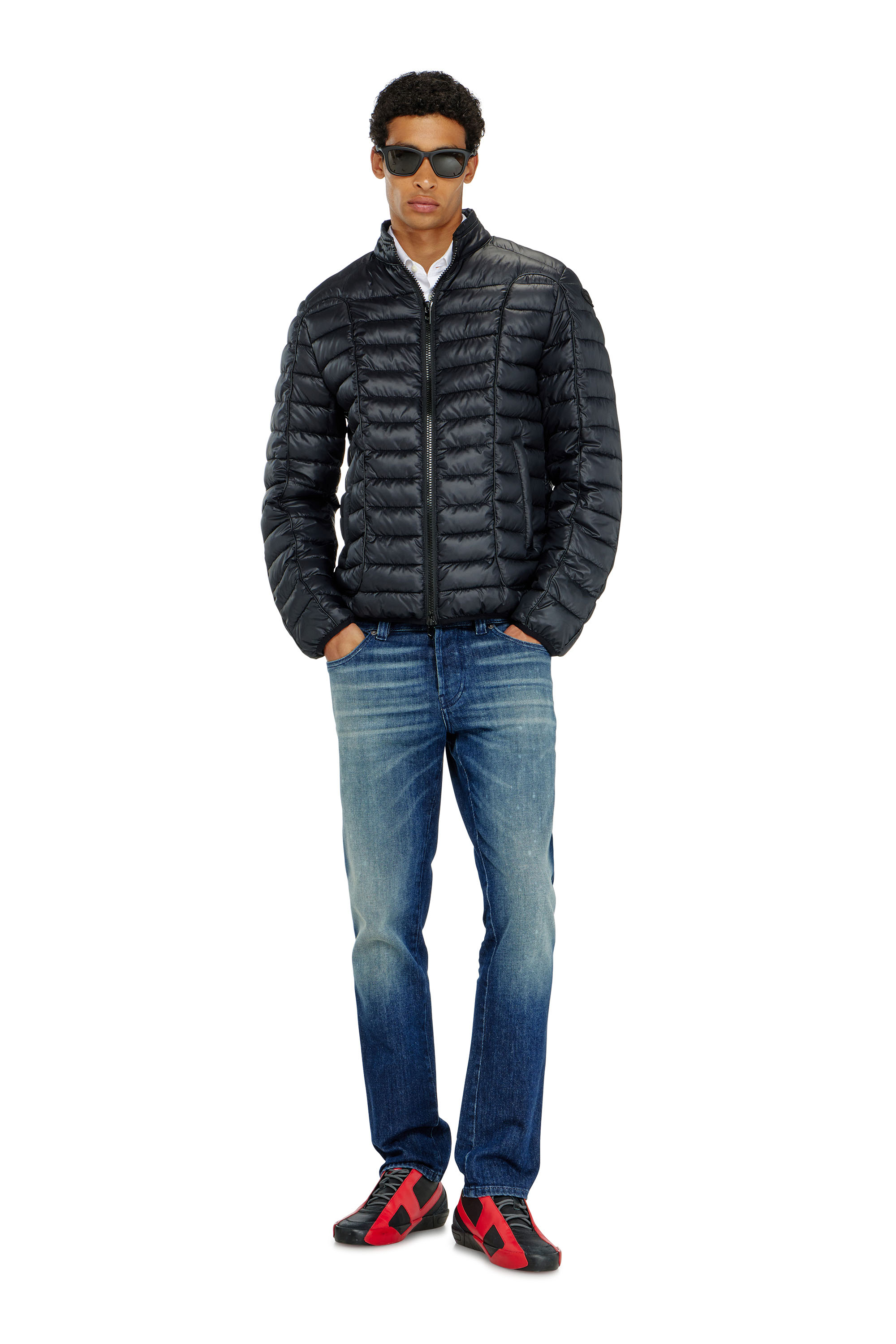 Diesel - W-PILOT-WRD, Man's Biker-style puffer jacket with tonal piping in Black - 2