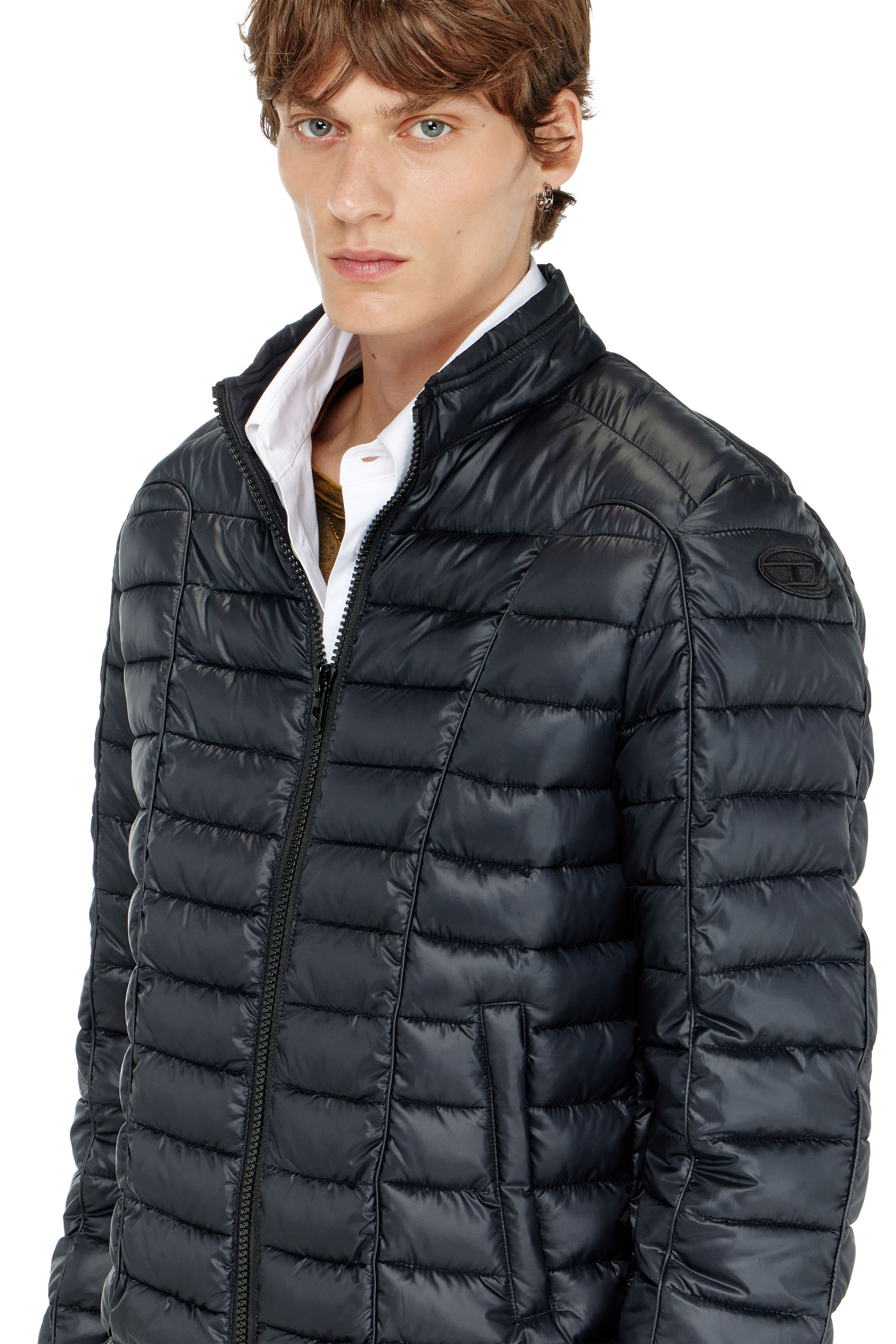 Diesel - W-PILOT-WRD, Man's Biker-style puffer jacket with tonal piping in Black - 5