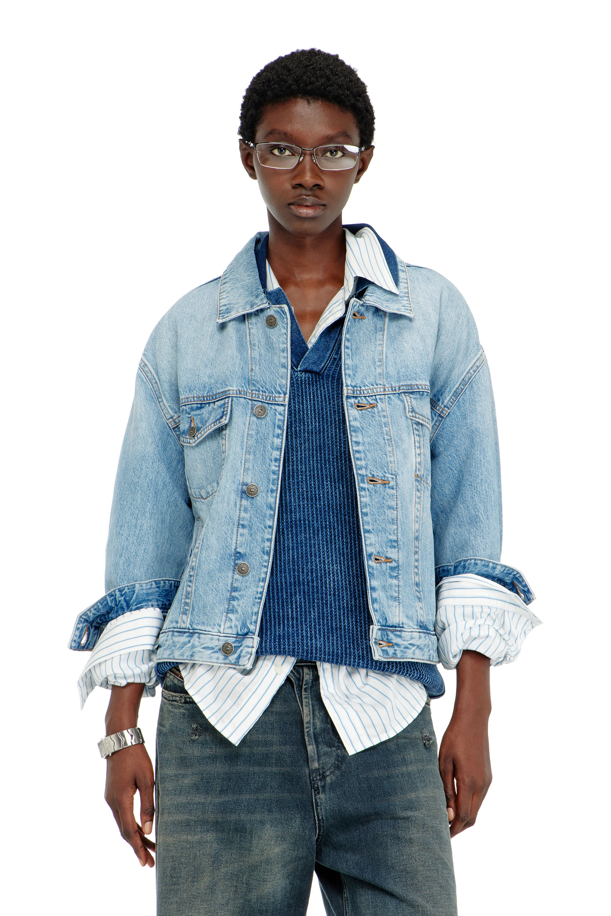 Diesel - D-RANGER, Unisex's Trucker jacket in denim in Light Blue - 1