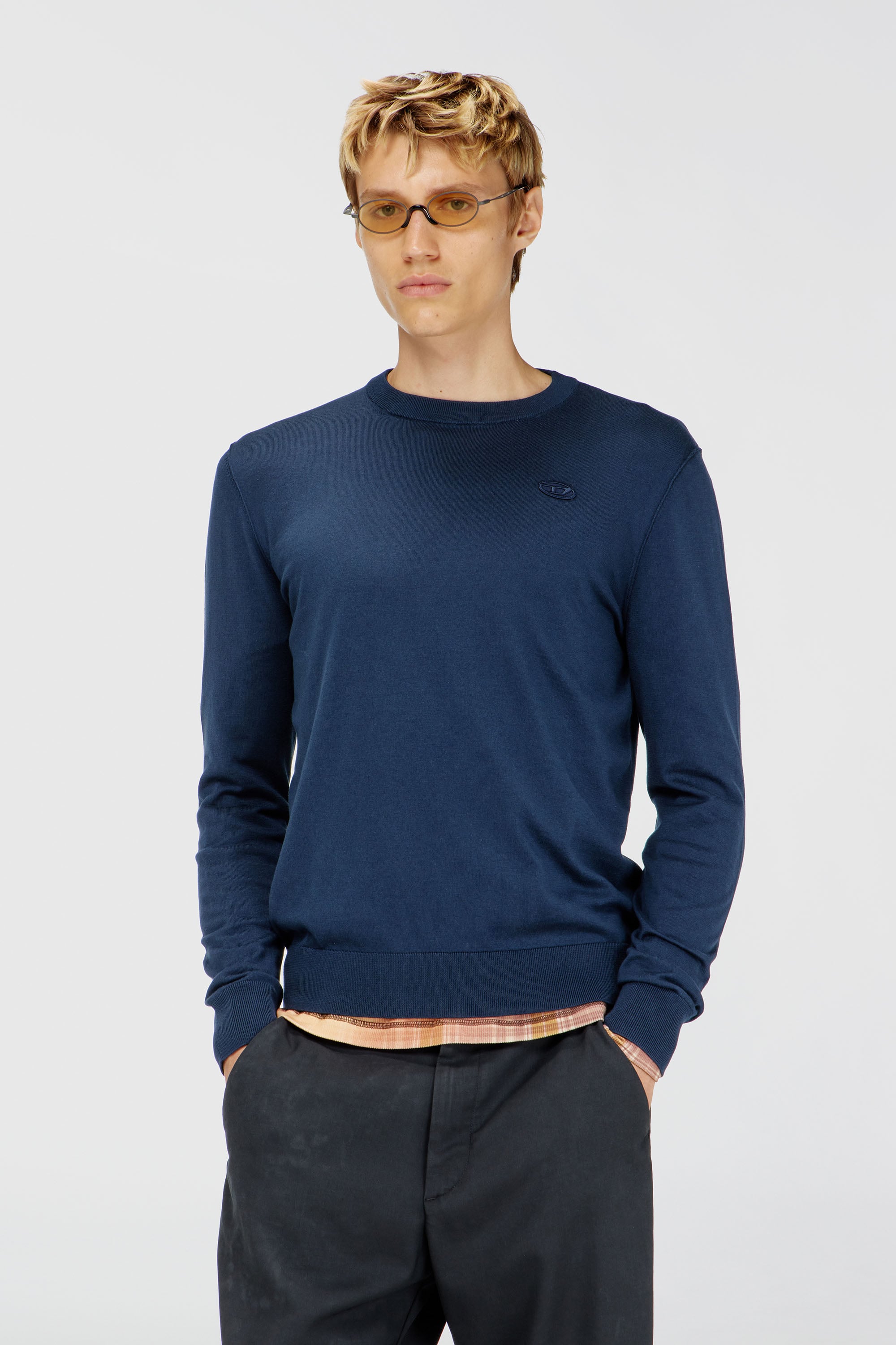 Diesel - K-FREEX-TAG-T92, Man's Cotton knitwear with tonal logo in Blue - 1