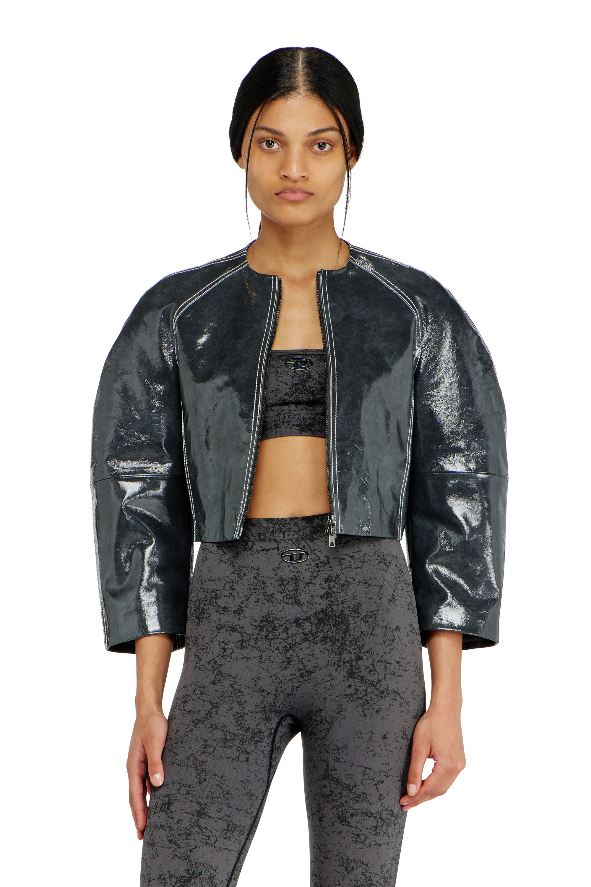 Diesel - HELLA-UTLT, Woman's Sports bra with utilitarian print in Dark grey - 2