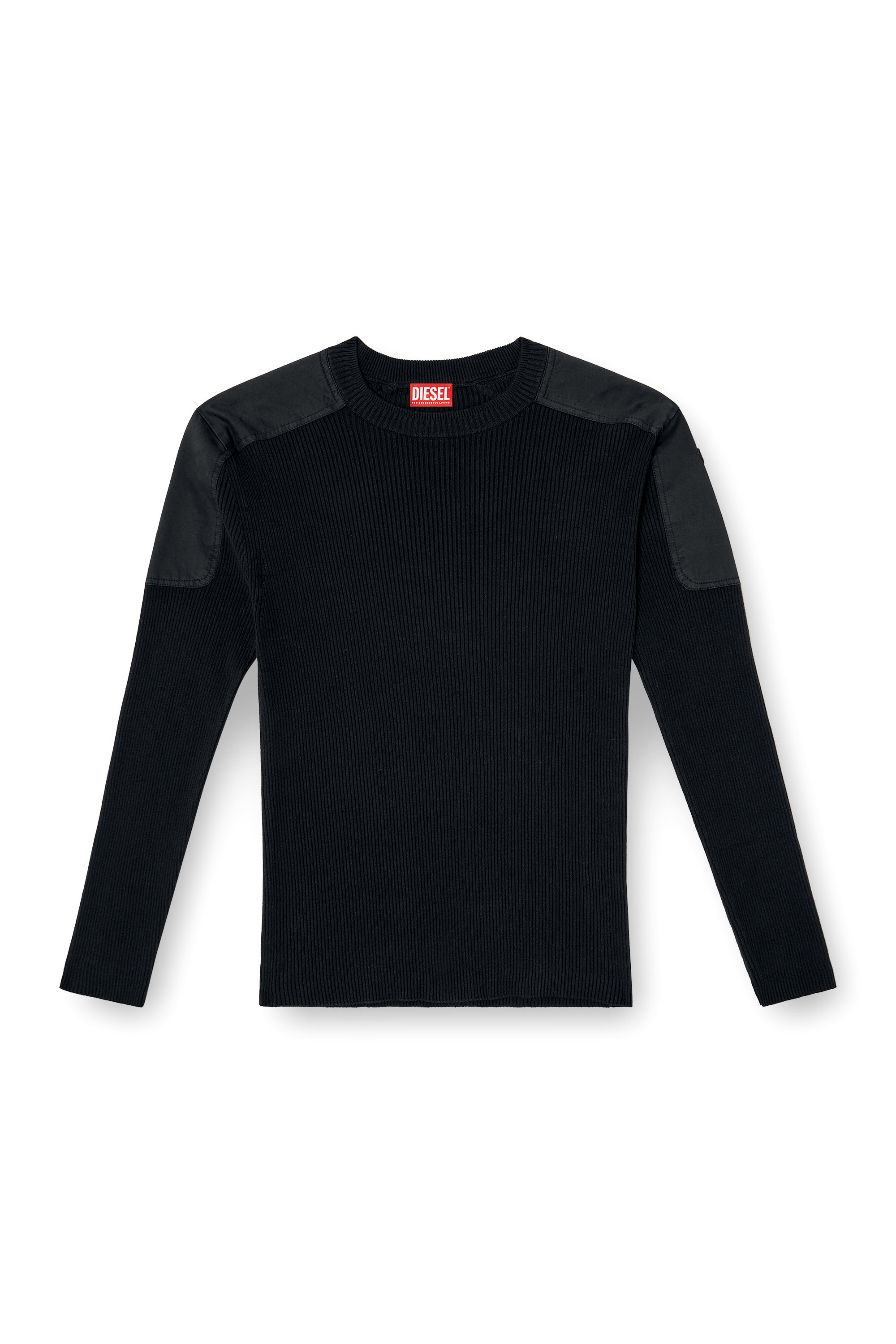 Diesel - K-MARTIN, Man's Ribbed jumper with shoulder panels in Black - 2