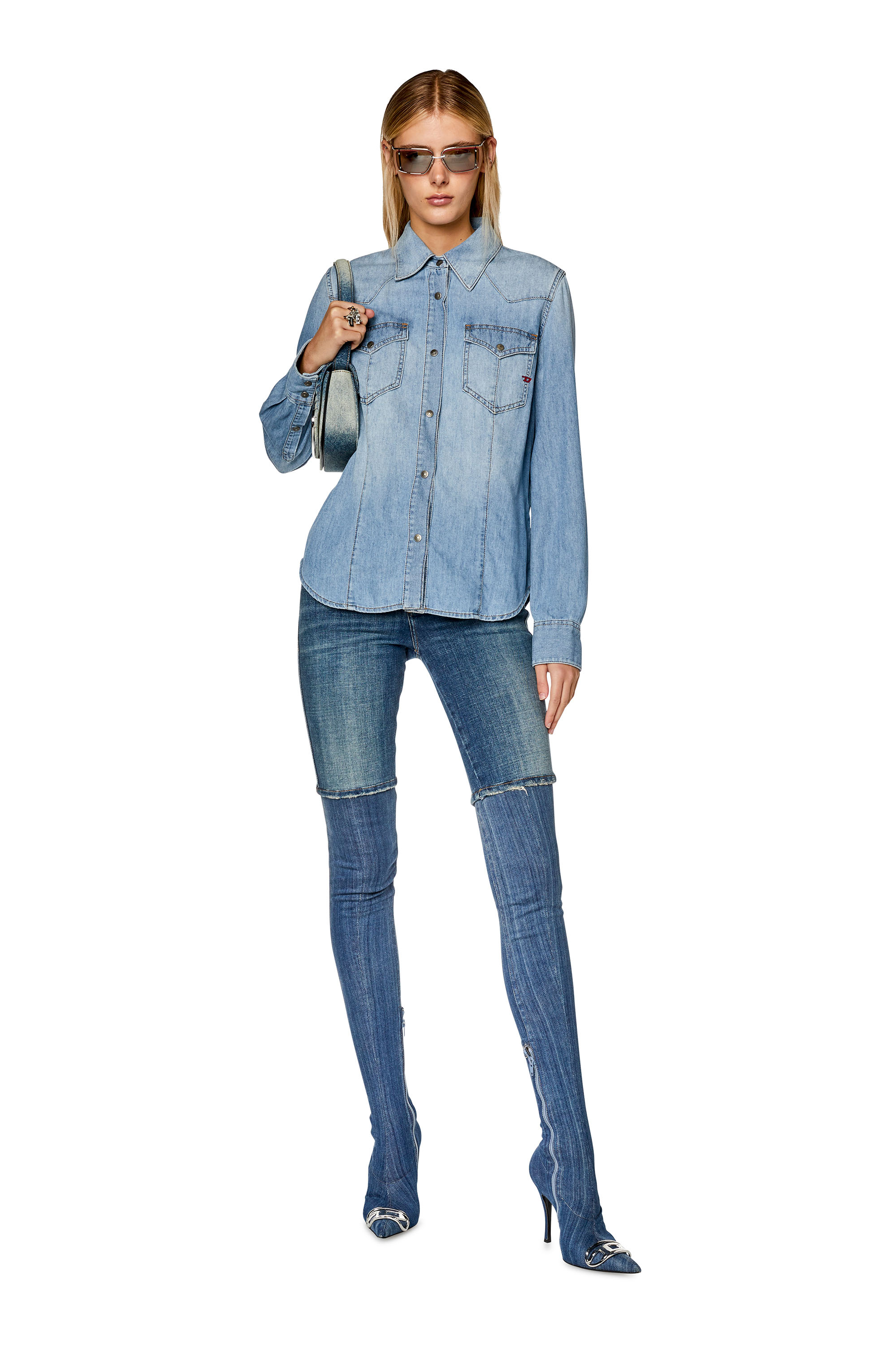 Diesel - DE-WAVES, Woman's Western shirt in denim in Light Blue - 1