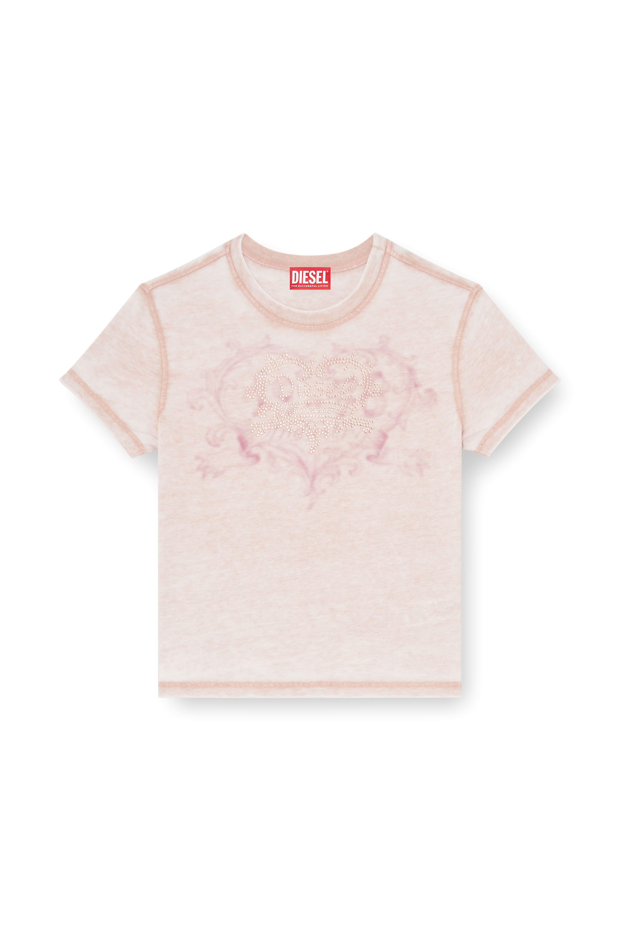 Diesel - T-ILA-AA1, Woman's Jersey t-shirt with rhinestones and burnout effect in Face Powder - 2