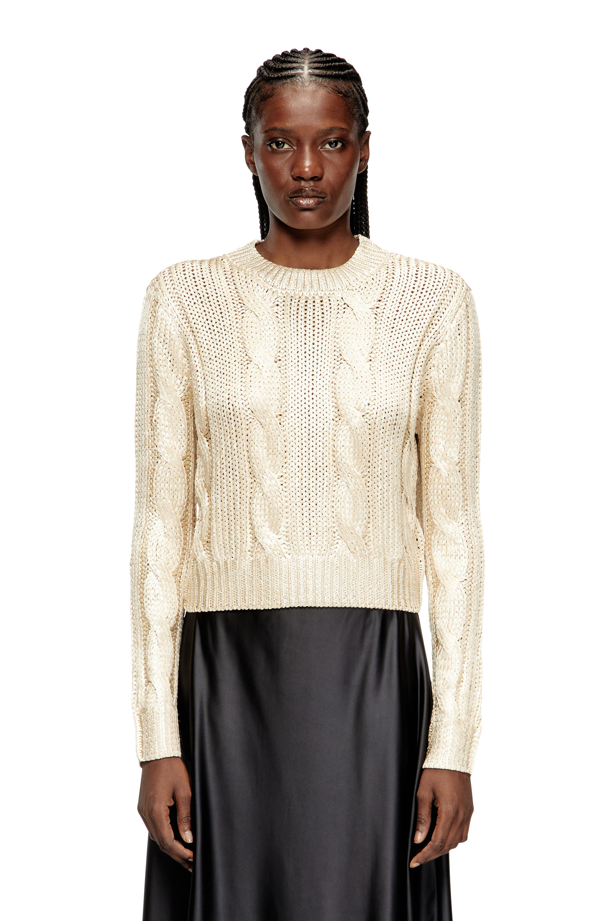 Diesel - M-MICCHA, Woman's Cable-knit jumper with shiny effect in Beige - 3