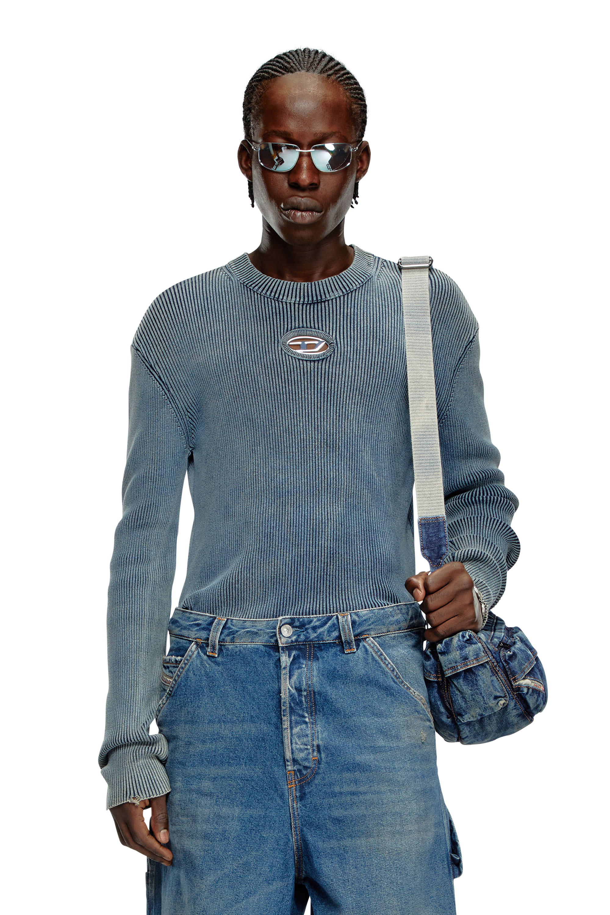 Diesel - K-DARIN-A, Man's Cut-out jumper with Oval D in Blue - 3