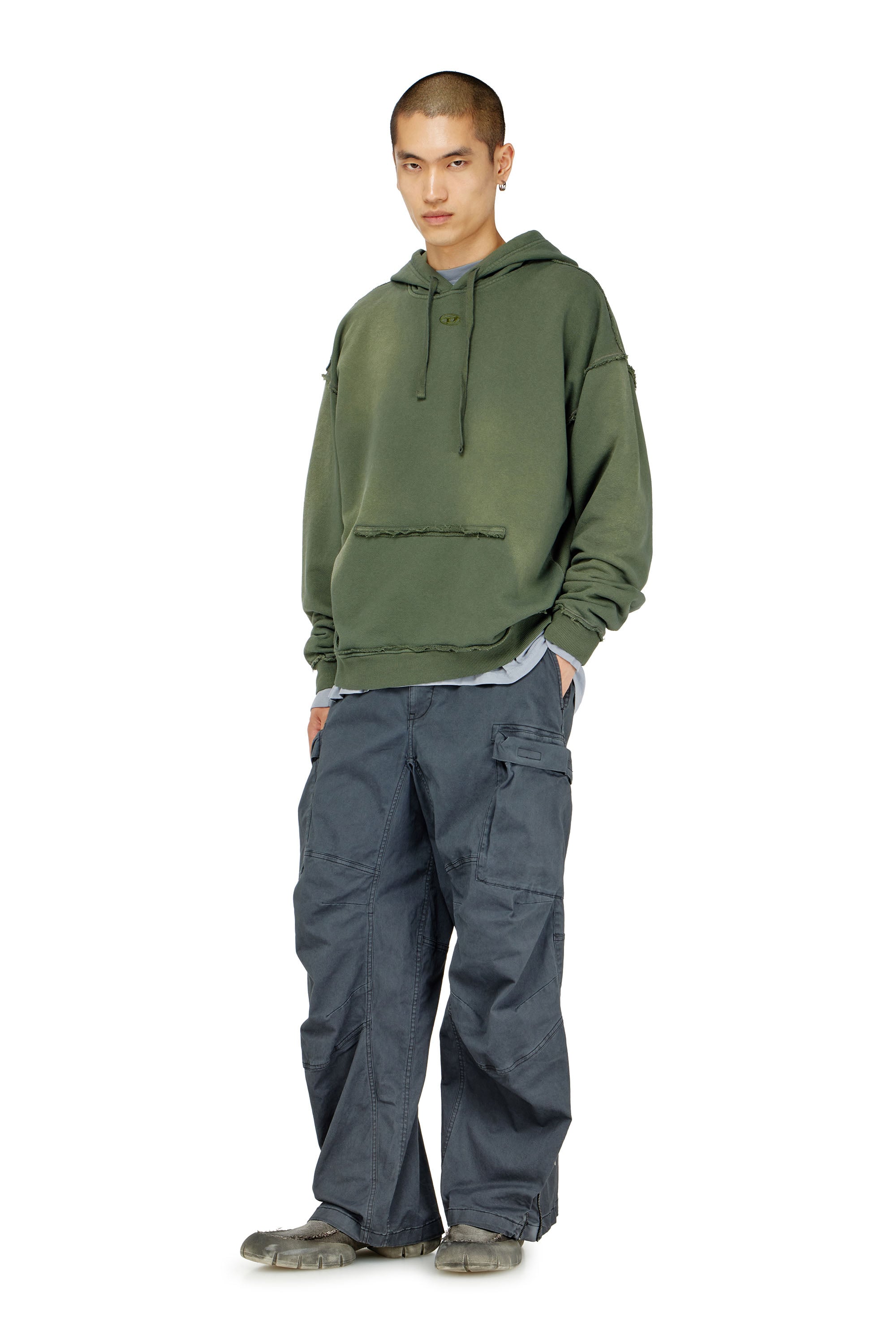 Diesel - S-POCK-HOOD, Man's Faded cotton hoodie with frayed details in null - 2