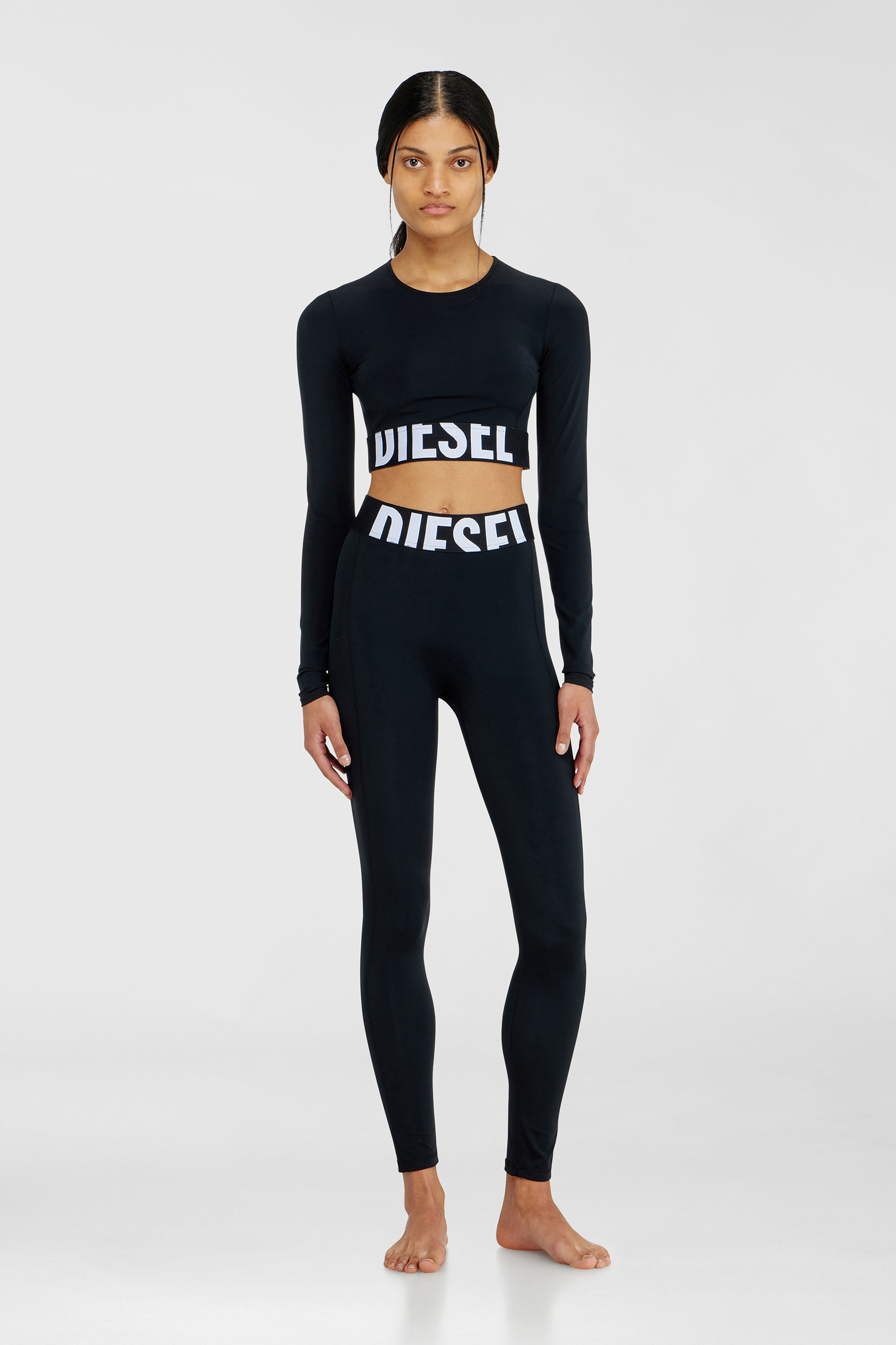 Diesel - MELISSA-D-POP, Woman's Microfibre crop top with cut-off logo in Black - 1