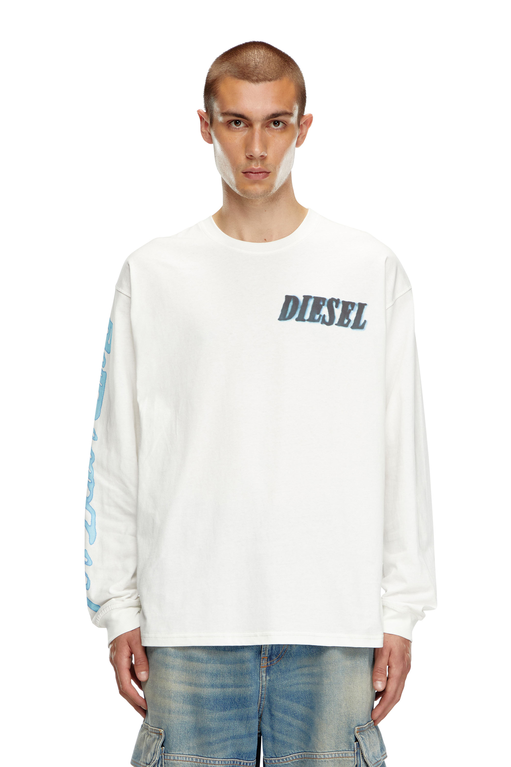 Diesel - T-BOXT-LS-Q15, Man's Long-sleeve T-shirt with logo prints in White - 1